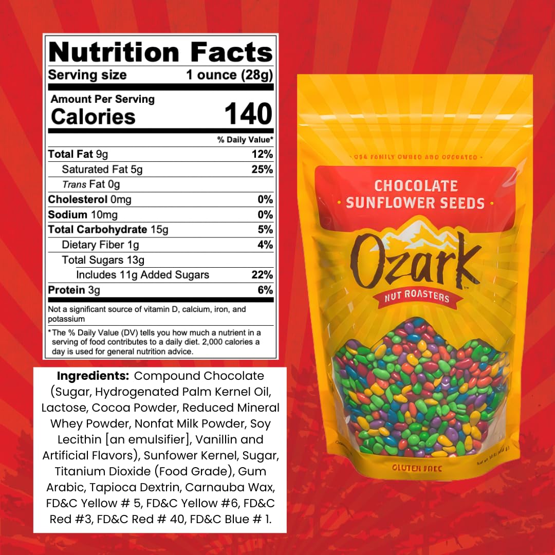 OZARK NUT ROASTERS, Semillas de girasol de chocolate, nueces saborizadas, maní confitado gourmet de clase mundial, paquete resellable (16.0 onzas)