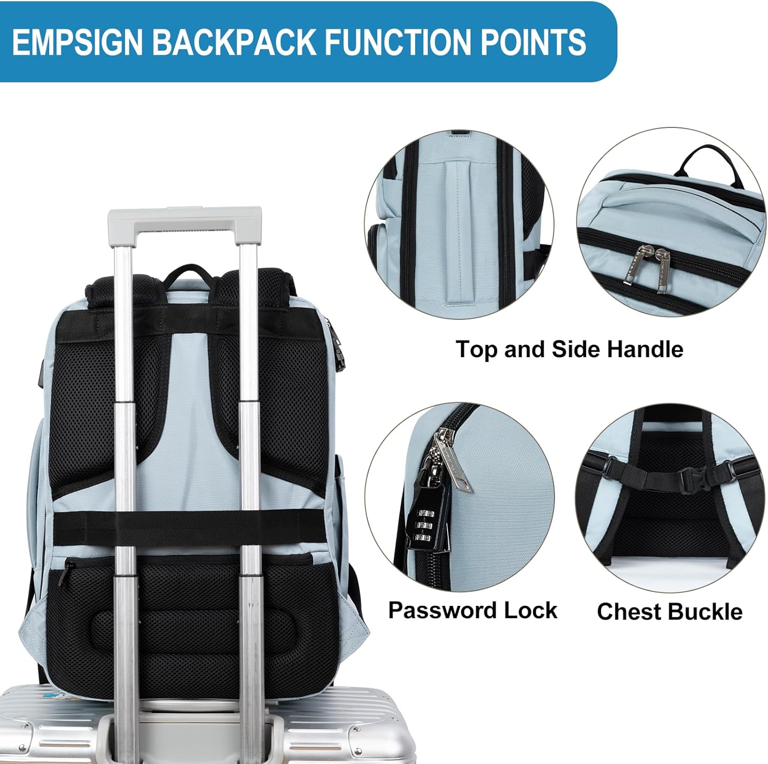 EMPSIGN Mochila para portátil 8032, Acolchado azul claro