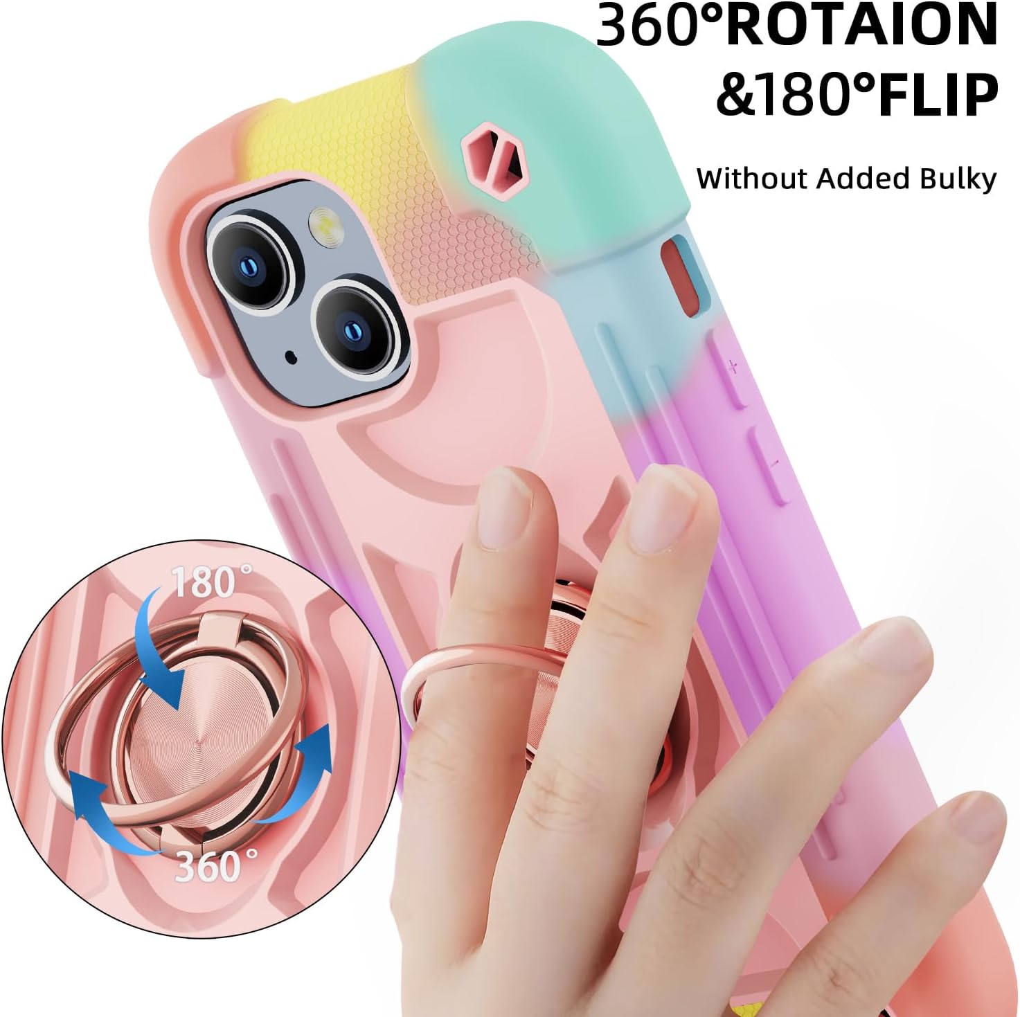 Funda compatible con iPhone 15 Plus de 6.7 pulgadas, resistente a prueba de golpes, de grado militar, con soporte de anillo, protector de pantalla
