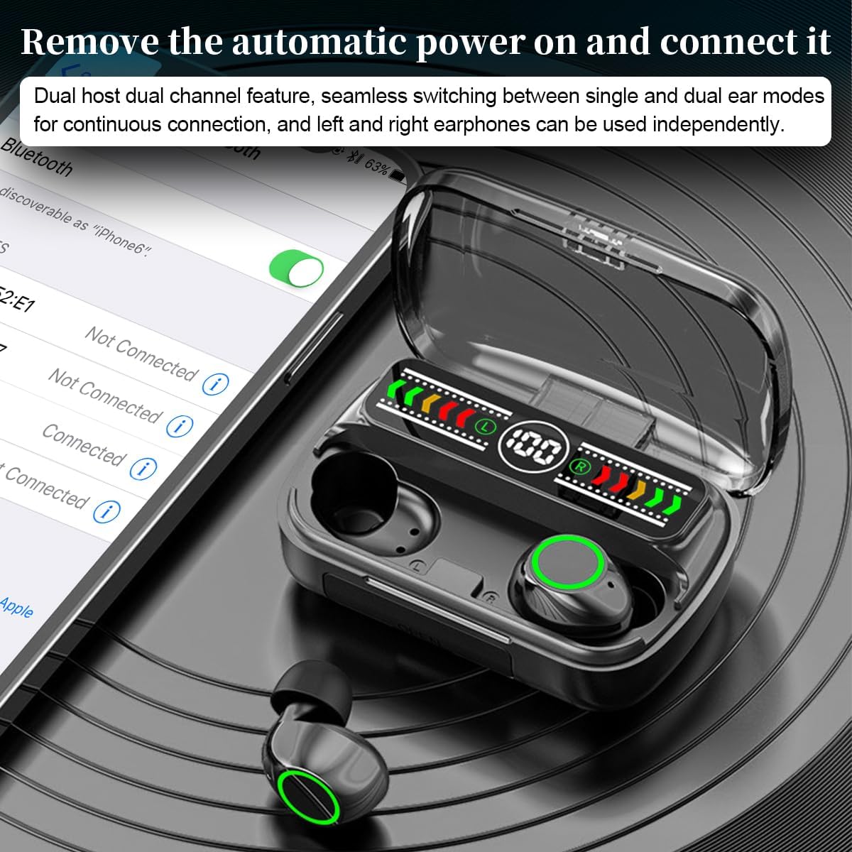 Mini auriculares inalámbricos Bluetooth de 5.3 pulgadas, auriculares ligeros con micrófono integrado, IPX5 impermeable, sonido premium inmersivo de
