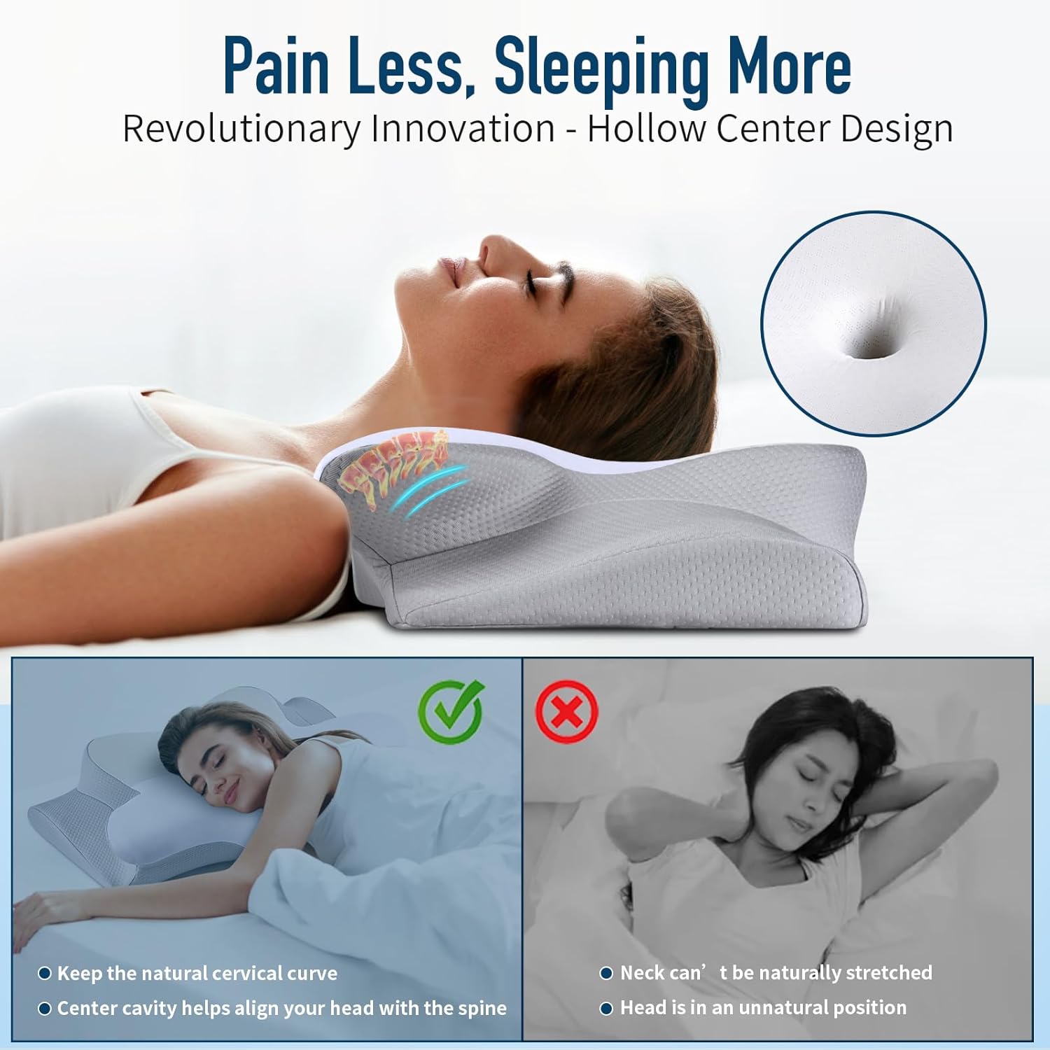 Almohada cervical para aliviar el dolor de cuello, almohadas de espuma viscoelástica de contorno refrescante para soporte de cuello, almohada