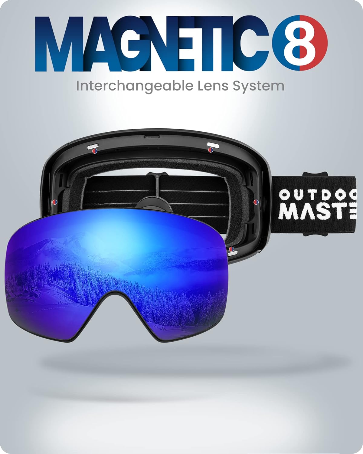 OutdoorMaster Gafas de esquí Horizon – Gafas de snowboard con lente magnética intercambiable, sin marco