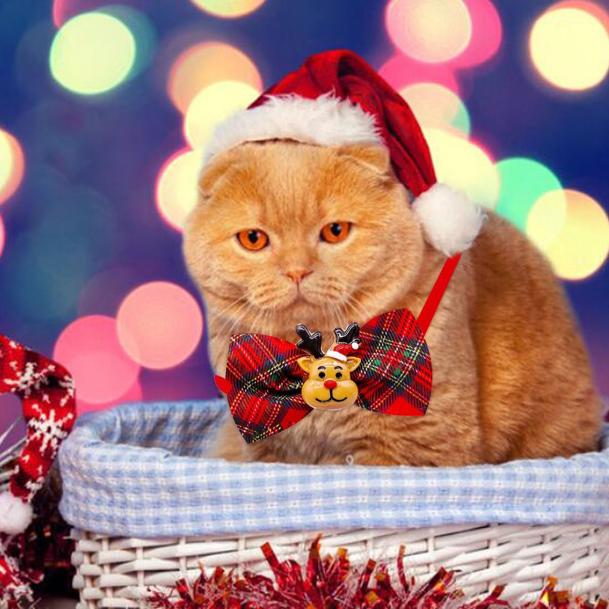 Petunny 10 pajaritas de Navidad para perros, collar de Navidad ajustable para perro, Papá Noel, para decoración de perros, gatos (color al azar)