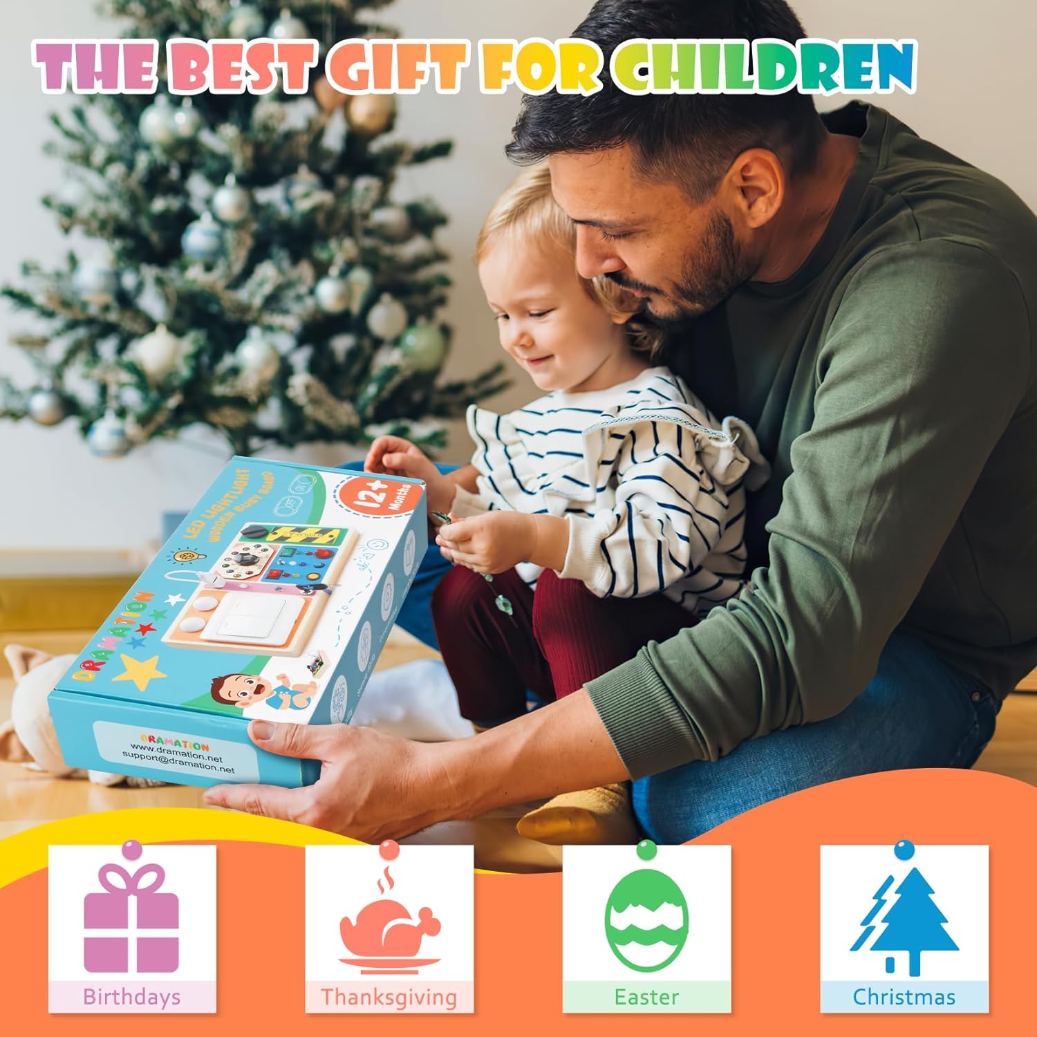 Montessori – Tablero sensorial para bebés de 1, 2, 3, 4 años, tablero de madera con 19 luces LED, juguetes de interruptor, juguete de botón para