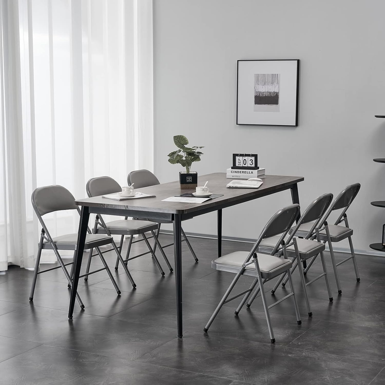 Karl home Paquete de 8 sillas plegables grises con asientos acolchados para exteriores e interiores, asiento comercial apilable portátil con marco