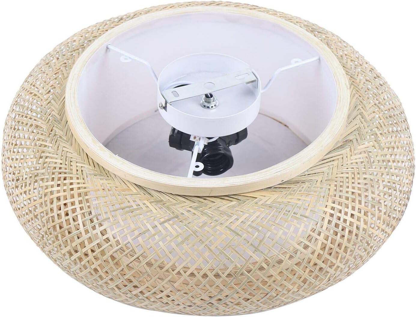 Fetcoi Lámpara de techo rústica de ratán de bambú tejida a mano, color amarillo, lámpara de techo de ratán de bambú para sala de estar, comedor,