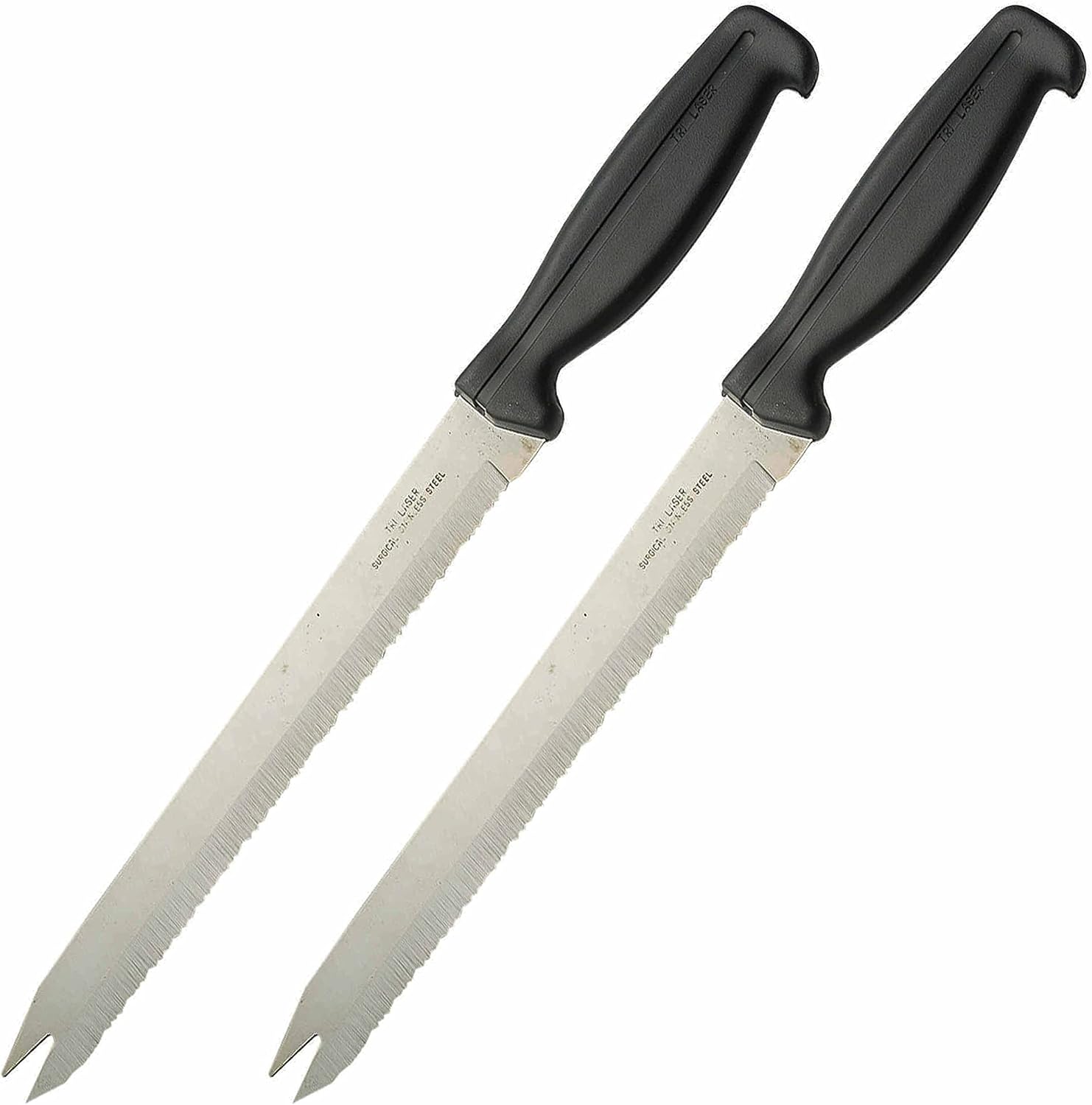 2 cuchillos para tallar con punta de tenedor de 12.5 pulgadas, acero inoxidable quirúrgico afilado, dentado, 2 cuchillos bifurcados de 12.5