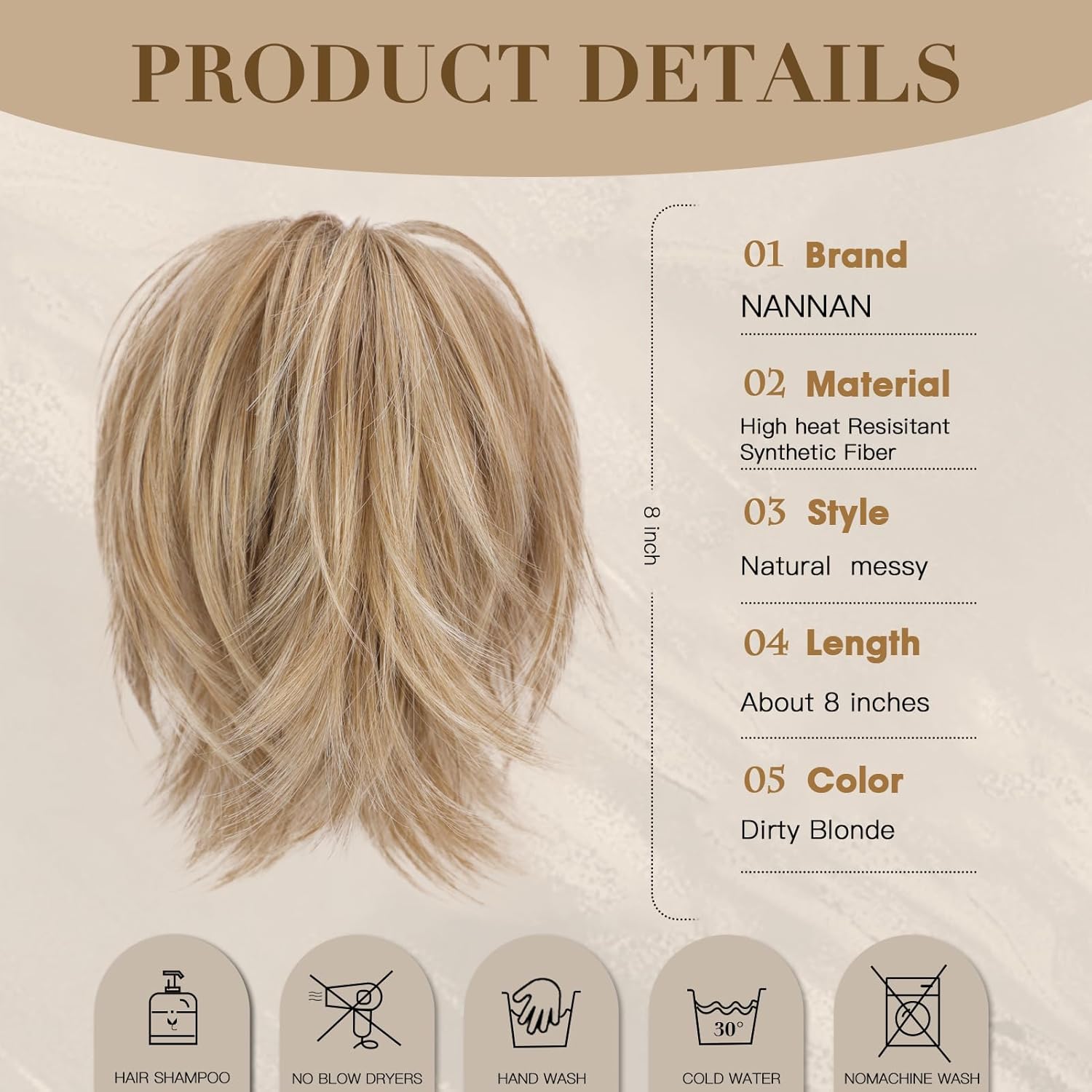 NANNAN Extensiones de cabello corto con clip de garra, cola de caballo de metales flexibles, pieza de cabello sintético para moño, cabello lacio y