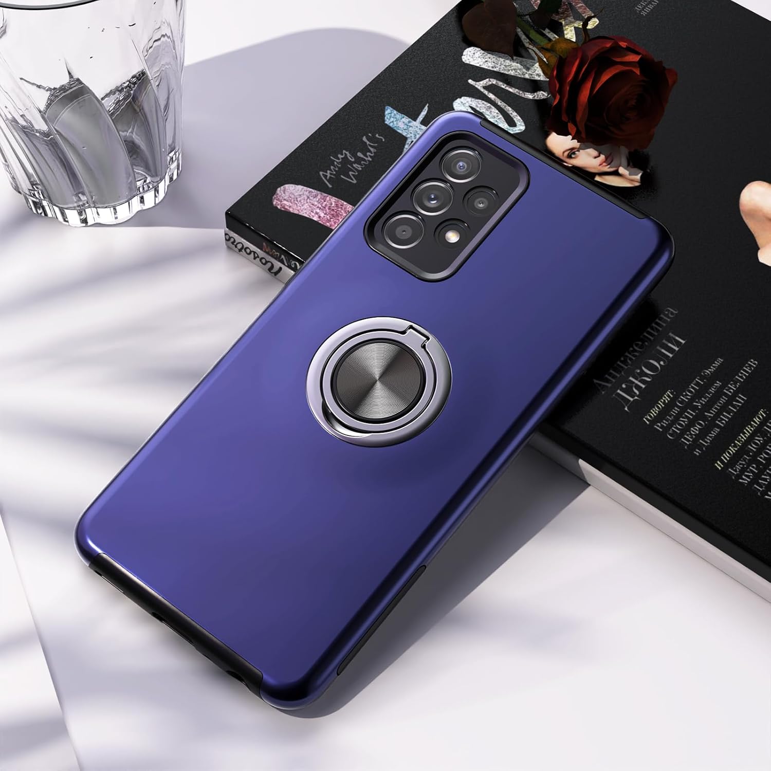 Yamink Funda para Samsung Galaxy A52 5G con protector de pantalla de vidrio templado, híbrida 2 en 1, funda protectora delgada y resistente con