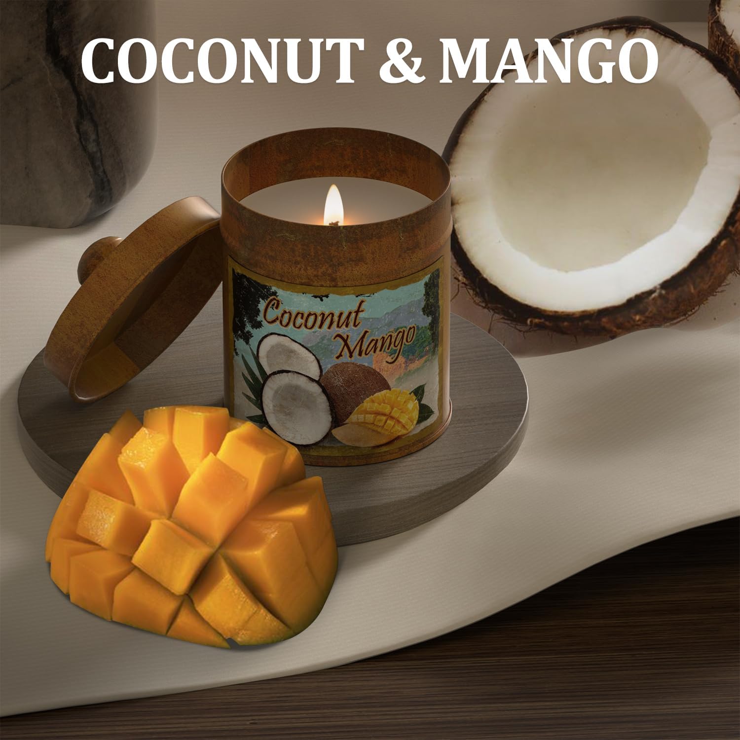 Velas perfumadas  Coco y mango  Vela de aromaterapia de soja para el hogar  Fabricado con cera de soja natural y aceites esenciales  Vela en tarro