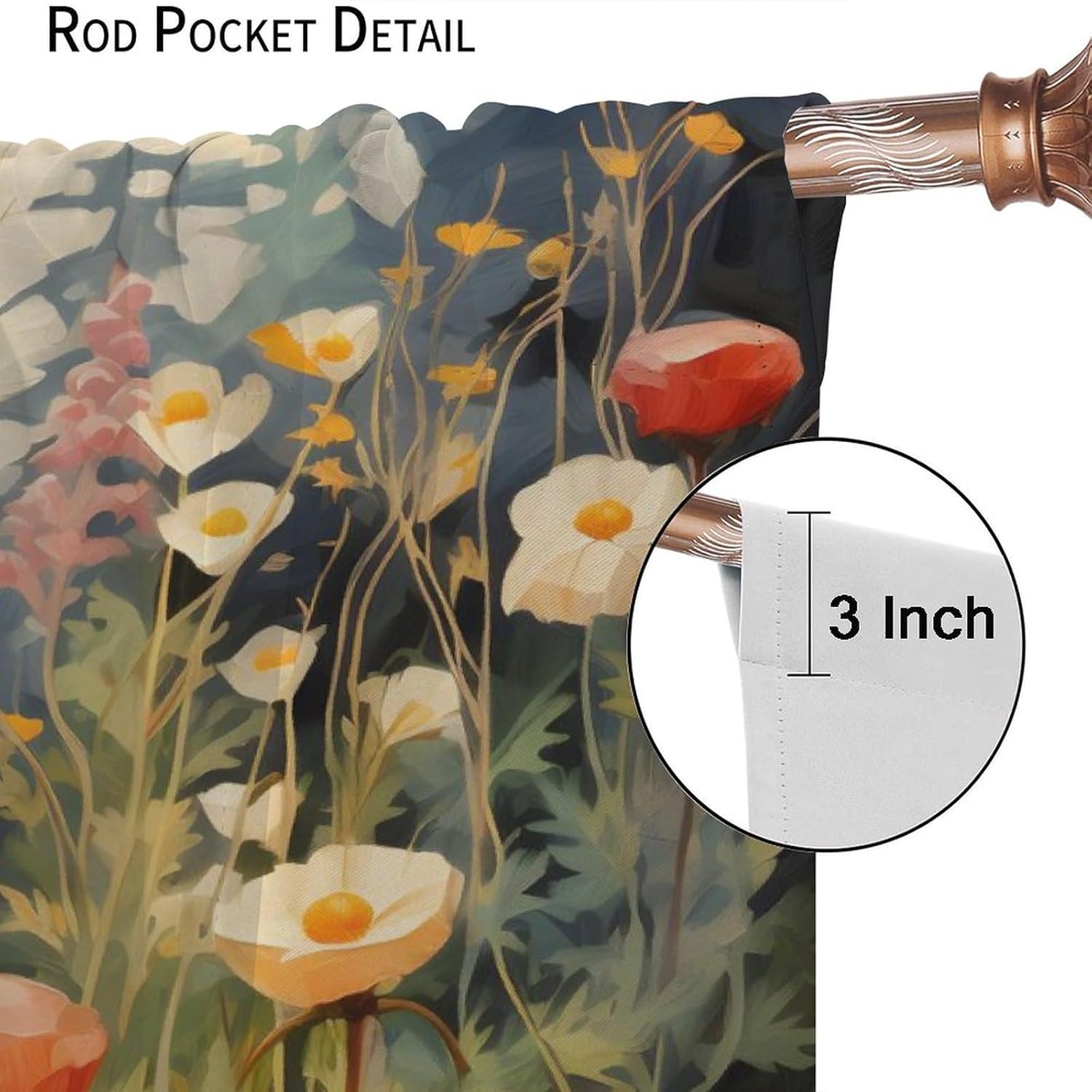 Cortinas florales, panel de cortina de flores silvestres de acuarela para primavera y verano, cortinas de ventana de plantas naturales con ojales