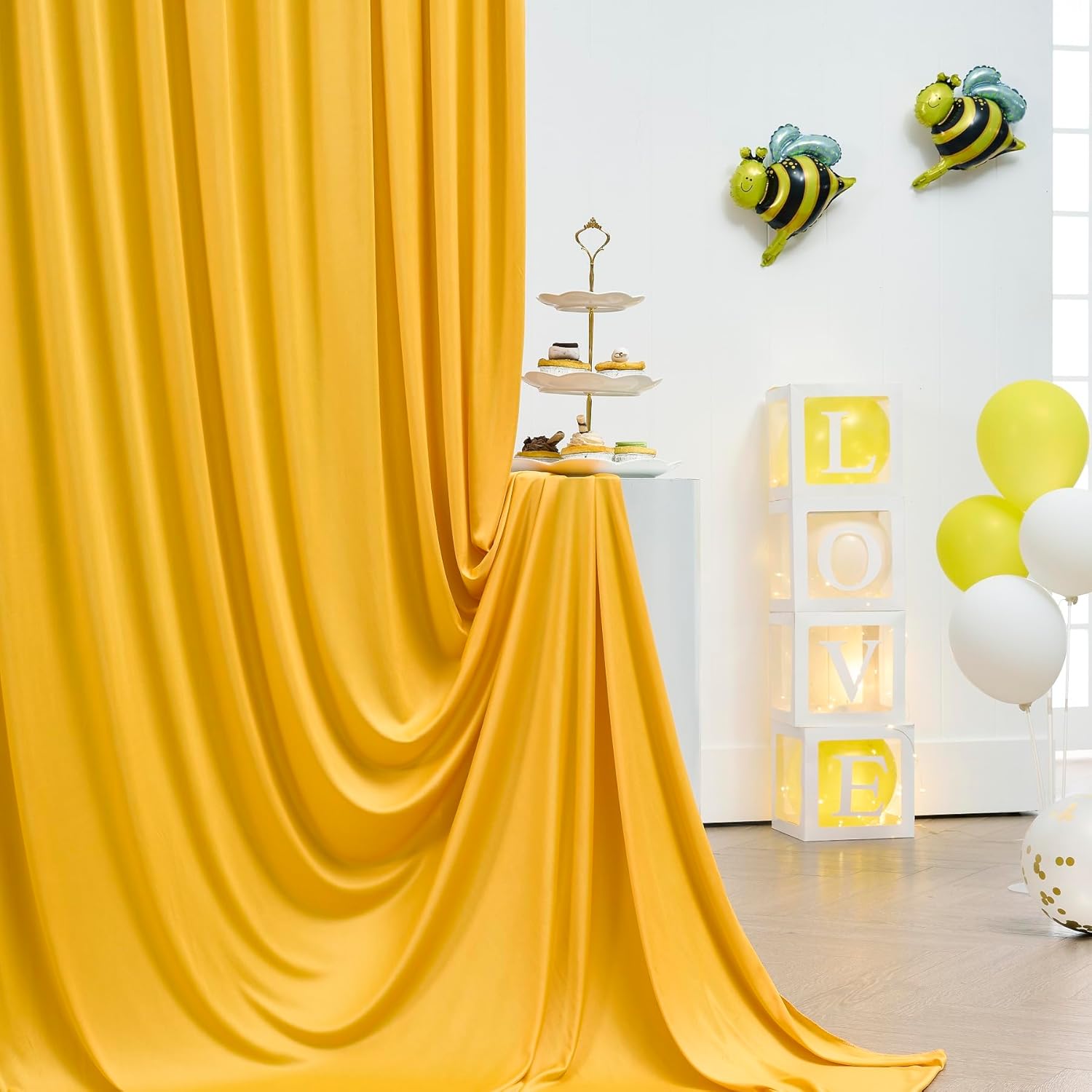 Paneles de cortina de fondo amarillo sin arrugas, de 10 x 10 pies, cortinas de fondo amarillo de poliéster, suministros de decoración del hogar para