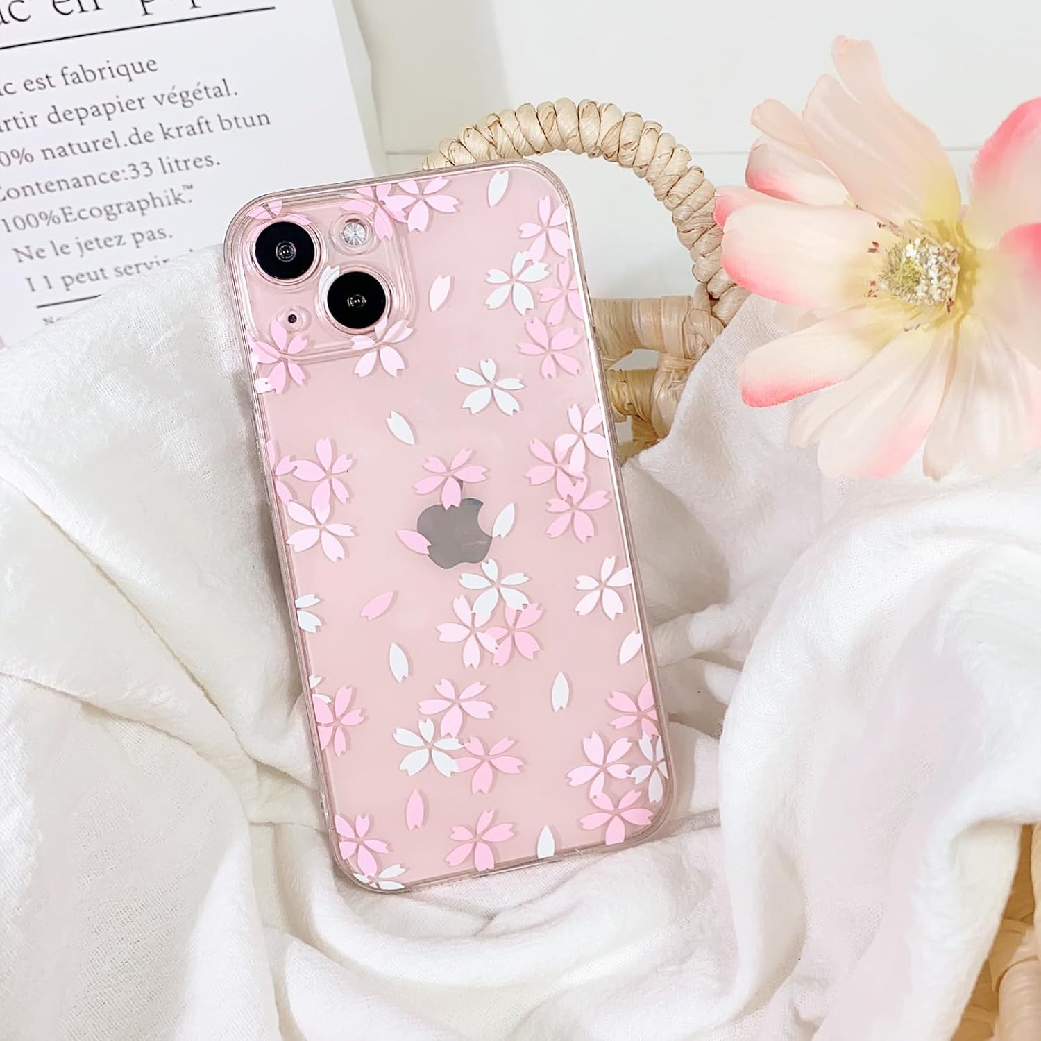 Funda compatible con iPhone 13, bonito diseño floral transparente para niñas y mujeres, TPU suave a prueba de golpes, protector femenino para iPhone