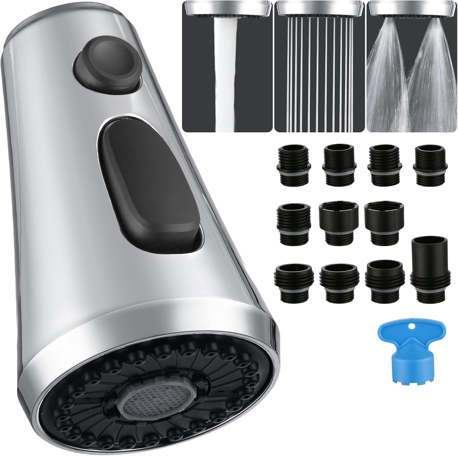 Cabezal rociador desplegable para grifo de cocina, cabezal rociador de cocina con 11 adaptadores, boquilla de cabezal de grifo de fregadero, 3 modos