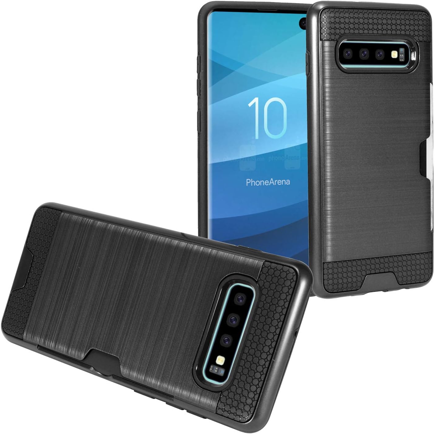 Eaglecell – Compatible con Samsung Galaxy S10+, S10 Plus (6.4″) SM-G975 – Funda híbrida cepillada con ranura para tarjeta de crédito – CS2 Negro