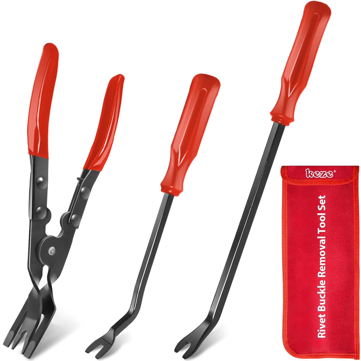 KEZE Juego de 3 alicates de clip automático y removedor de sujetadores, kit de reparación de herramientas de palanca de extracción de remaches de