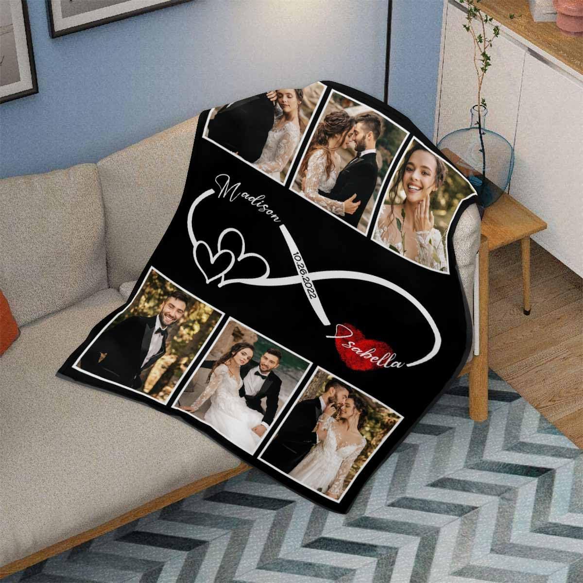 InterestPrint Manta de fotos personalizada para pareja, novio, novia, manta personalizada de 6 fotos, manta personalizada de aniversario y boda para