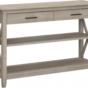 Bush Furniture Key West Console Table with Drawers and Shelves in Washed Gray Bush Furniture Key West Console Table with Drawers and Shelves in Washed Gray