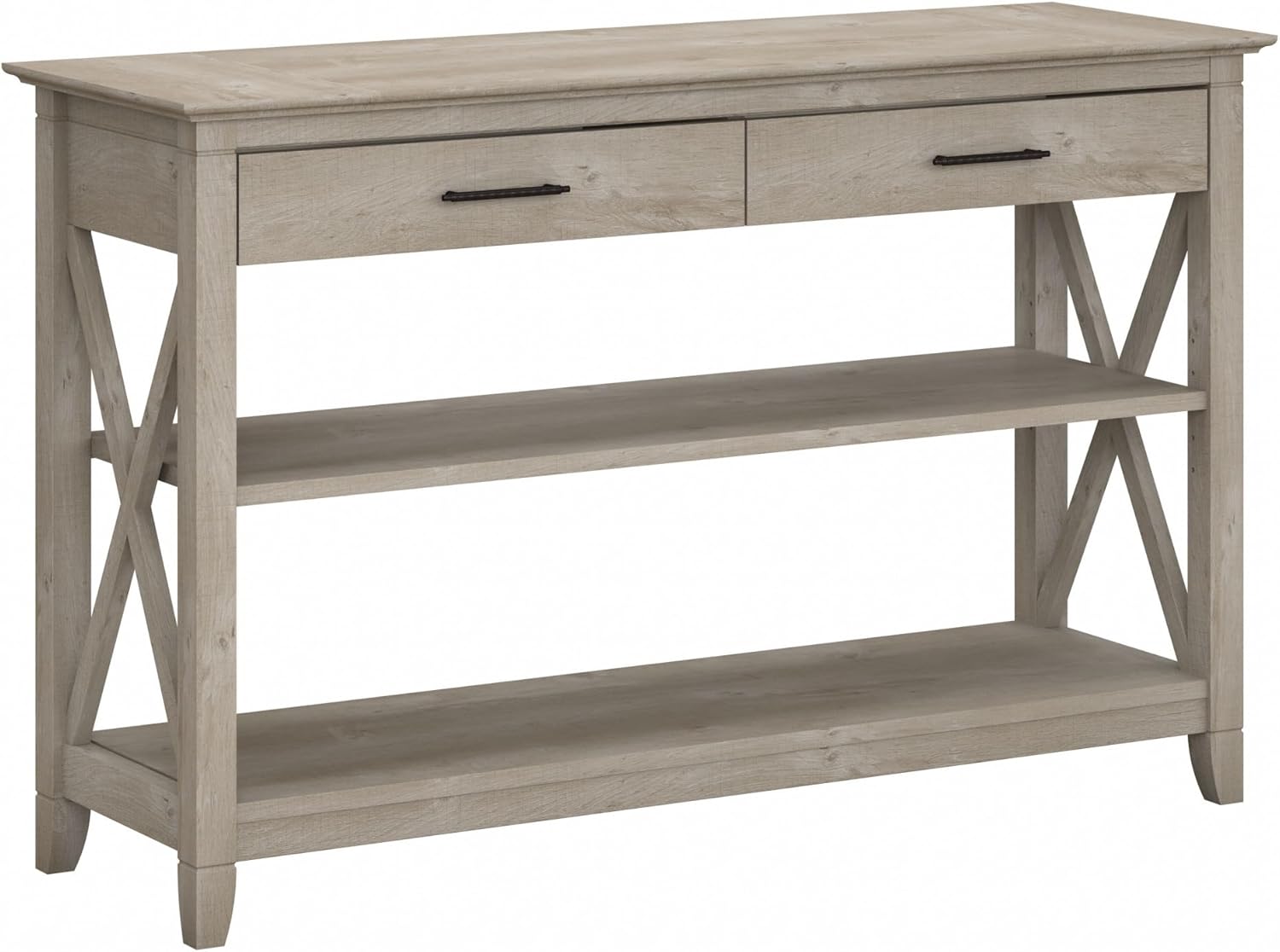 Bush Furniture Key West Console Table with Drawers and Shelves in Washed Gray