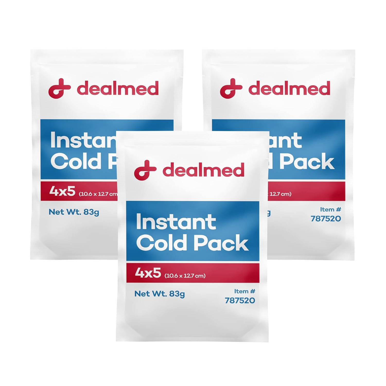 Dealmed Paquete de 3 paquetes fríos desechables de 4 x 5 pulgadas para lesiones, hinchazón, esguinces, dolor muscular y más, sin refrigeración,