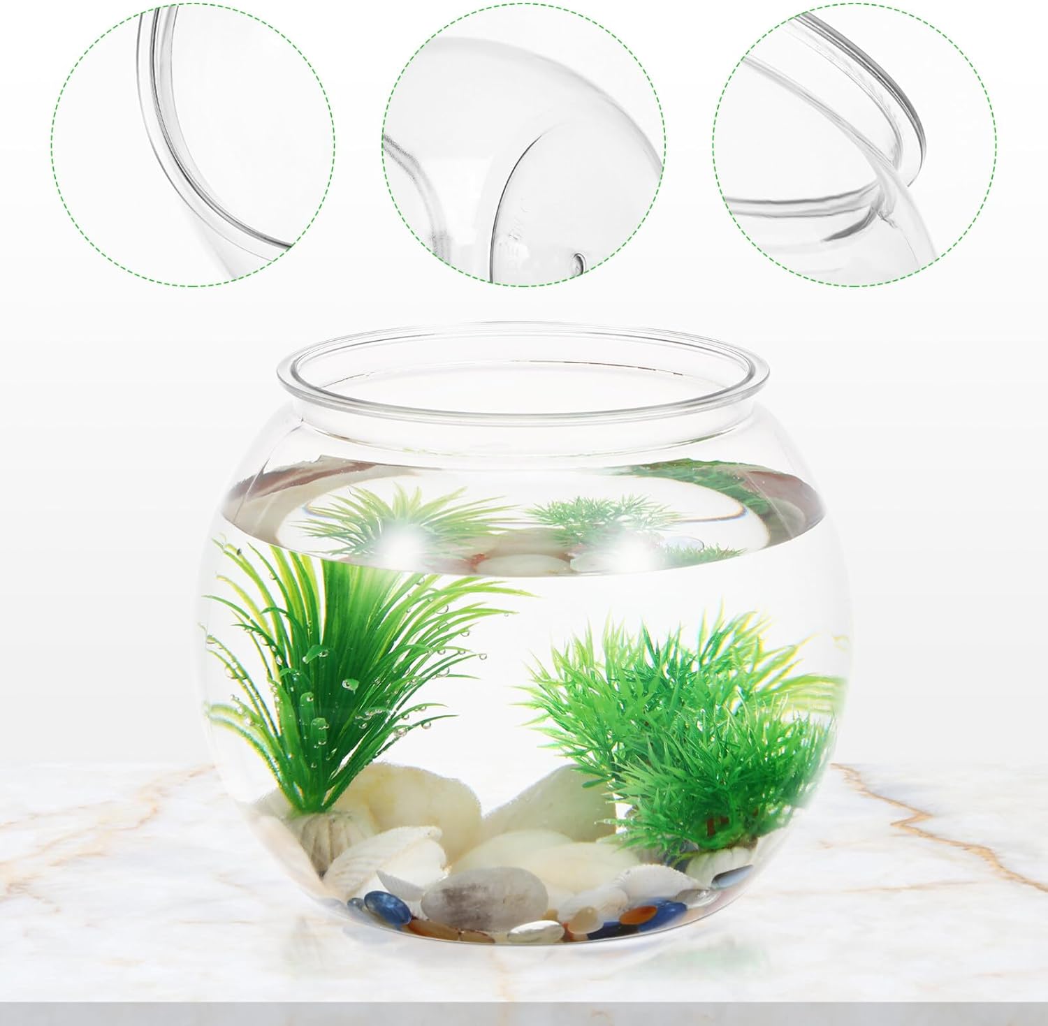 iplusmile Cuencos de plástico para peces, pecera redonda, transparente, pequeño, para acuario, peces de colores, maceta para acuario de peces,