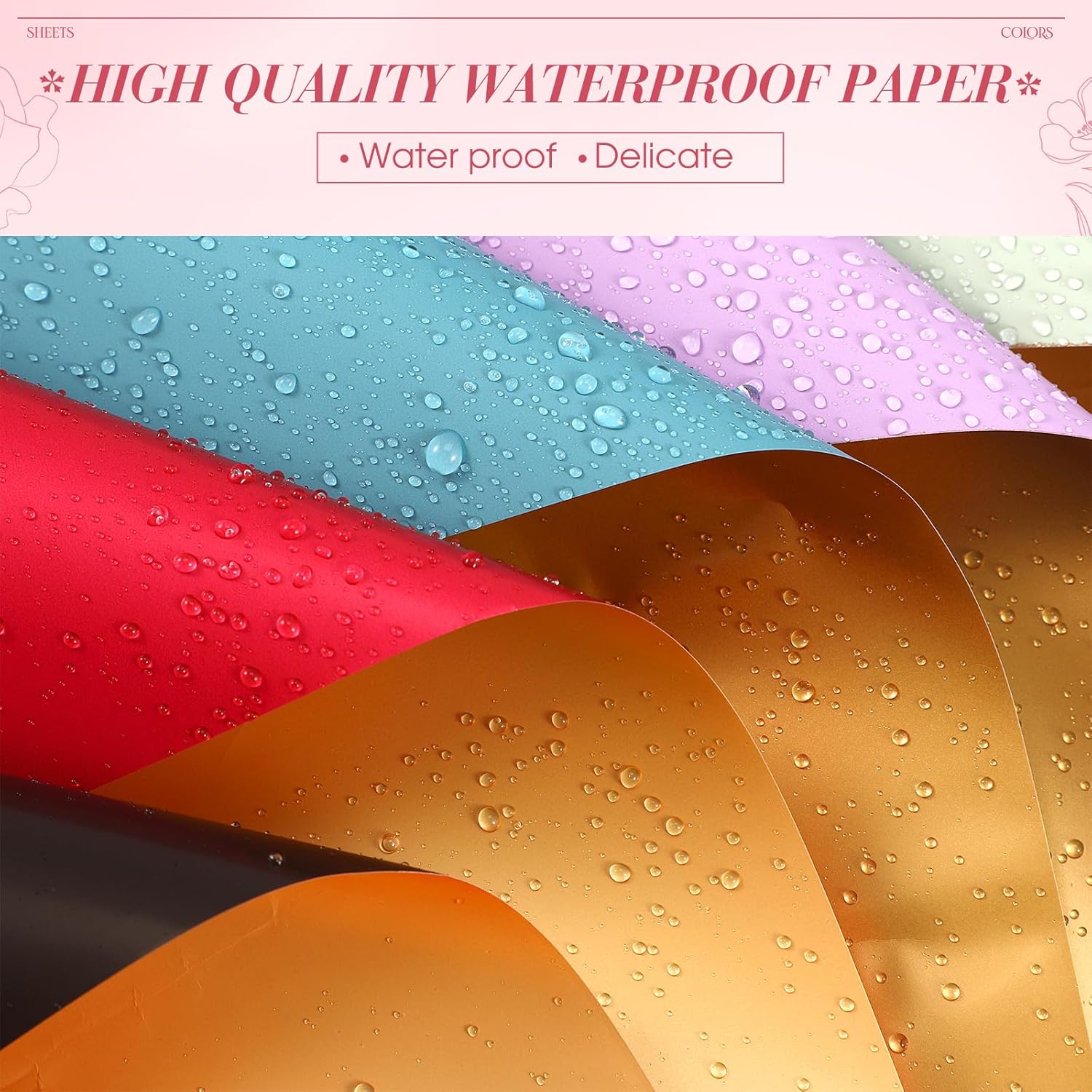 160 hojas de papel de regalo de flores de doble color, grueso, impermeable, papel de regalo para ramo de floristería, a granel para manualidades,