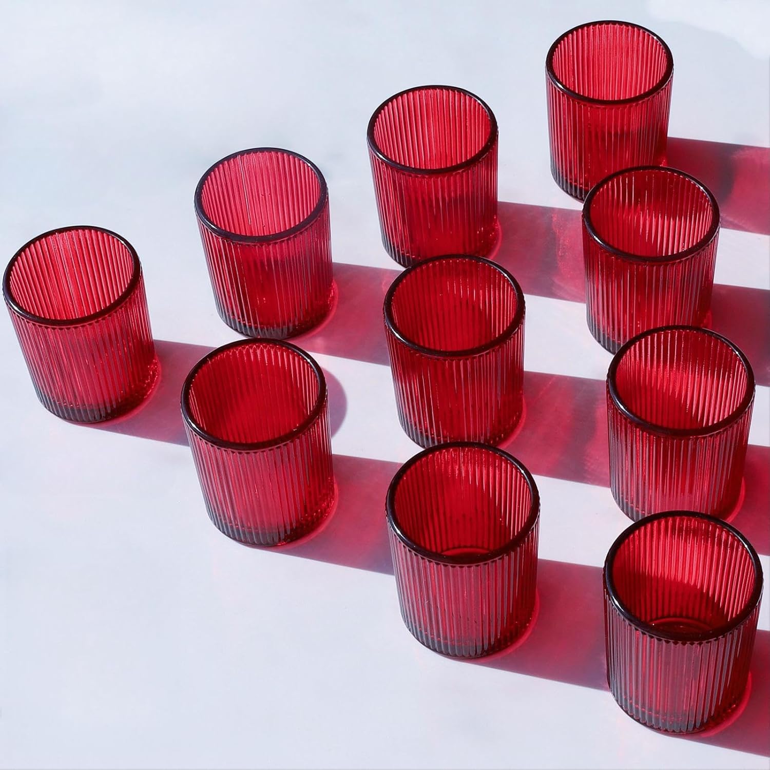 24 portavelas votivas rojas para centro de mesa, portavelas acanalado para decoración de Navidad y día de San Valentín, soporte votivo de vidrio