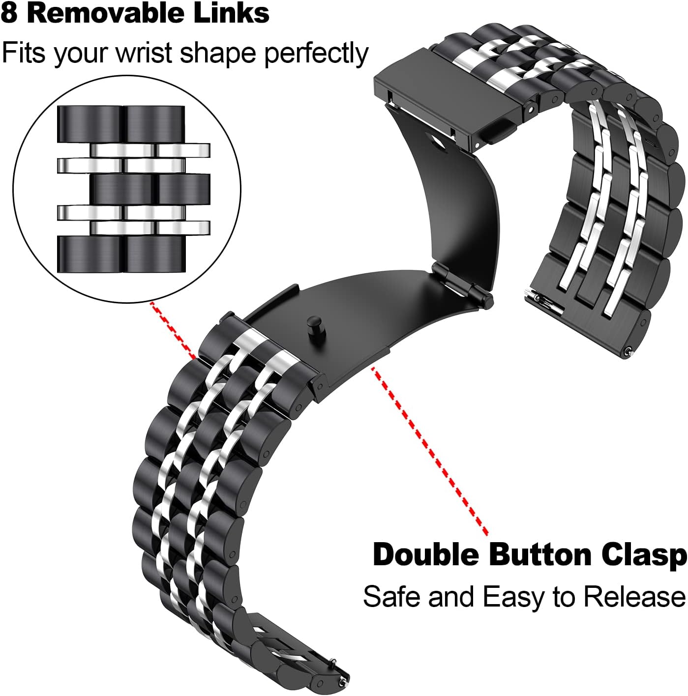 ZPJPPLX Correa de reloj universal de liberación rápida, 0.709 in, 0.787 in, 0.866 in, acero inoxidable, correas de metal para Samsung Galaxy Watch