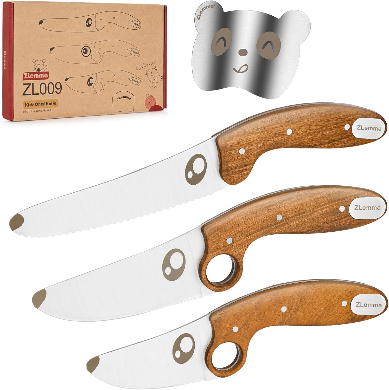 ZLemma Juego de cuchillos de chef reales para niños con mango de madera y hoja de acero inoxidable
