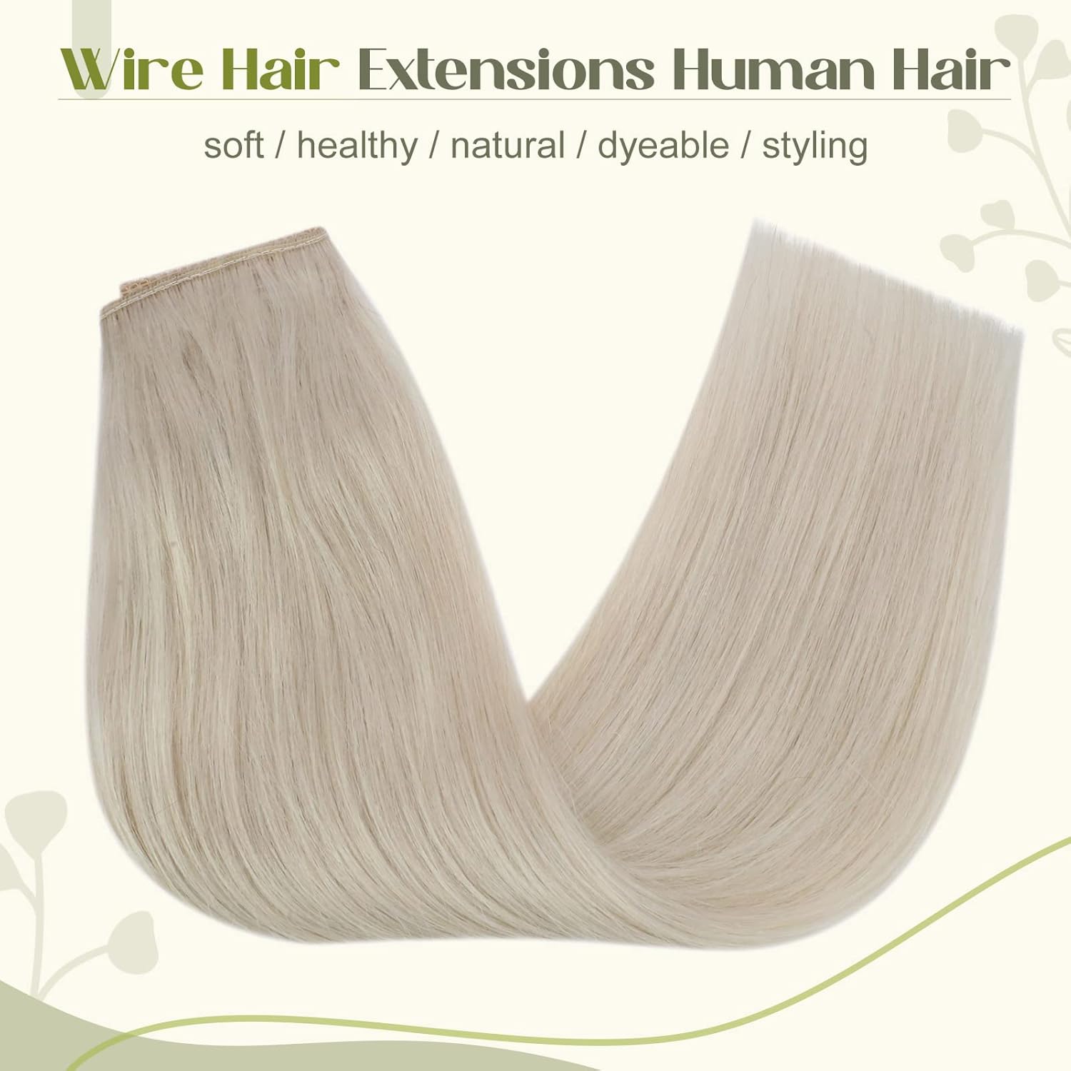 Fshine Extensiones de cabello humano Remy con alambre #1000, extensiones de cabello humano rubio blanco #1000, 18 pulgadas, 2.82 oz, extensiones de