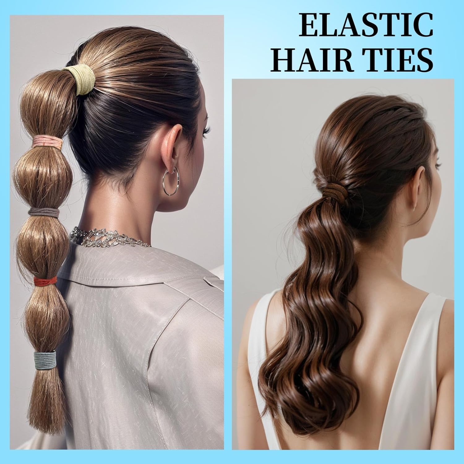 FANDAMEI Kit de lazos elásticos para el cabello, accesorios para el cabello para mujeres con bandas elásticas para el cabello, lazos negros para el