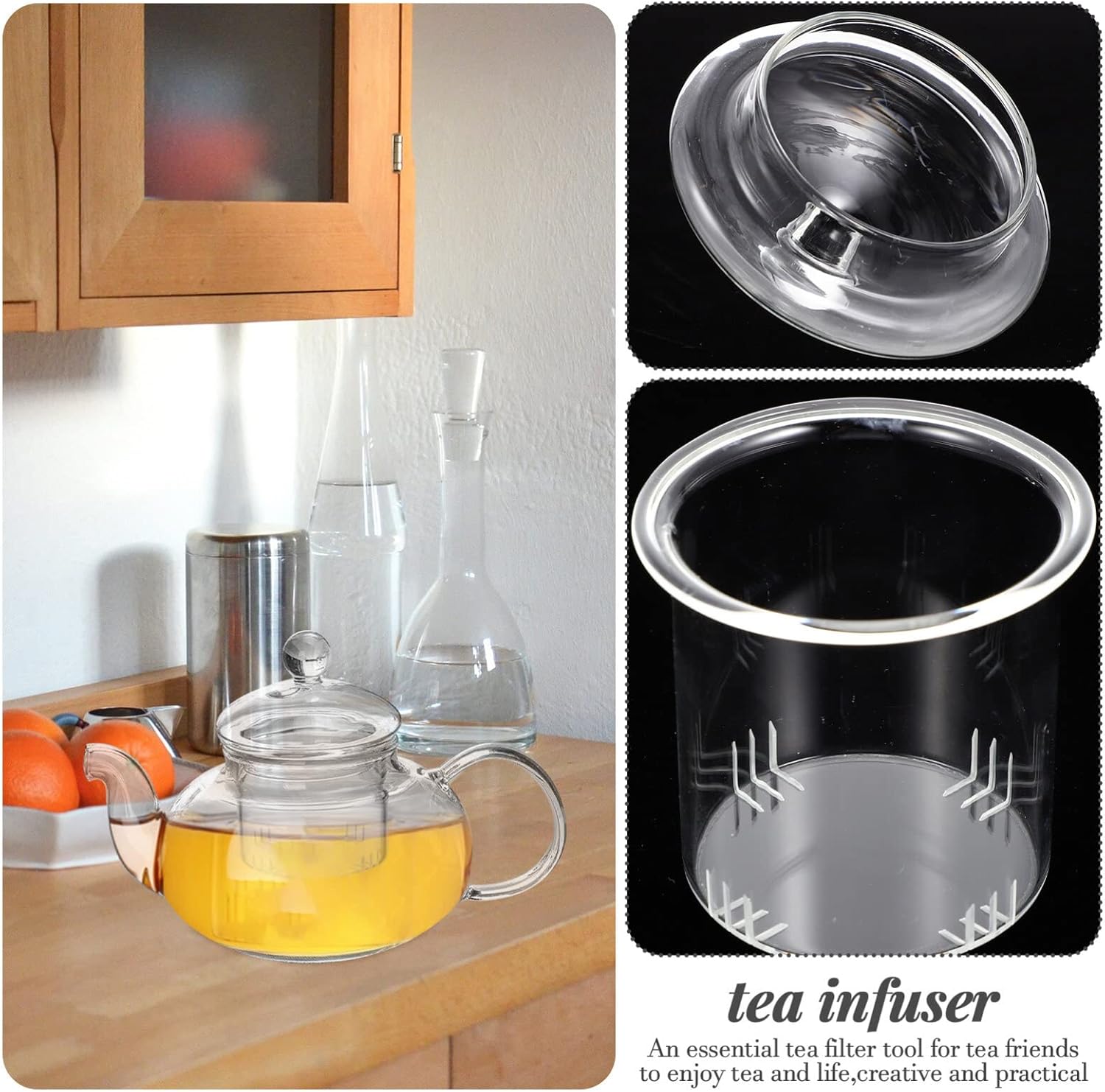 Tetera con infusor Infusor de té de vidrio universal con tapa, colador de té de repuesto, tetera de vidrio, infusor de té, taza de filtrado de té