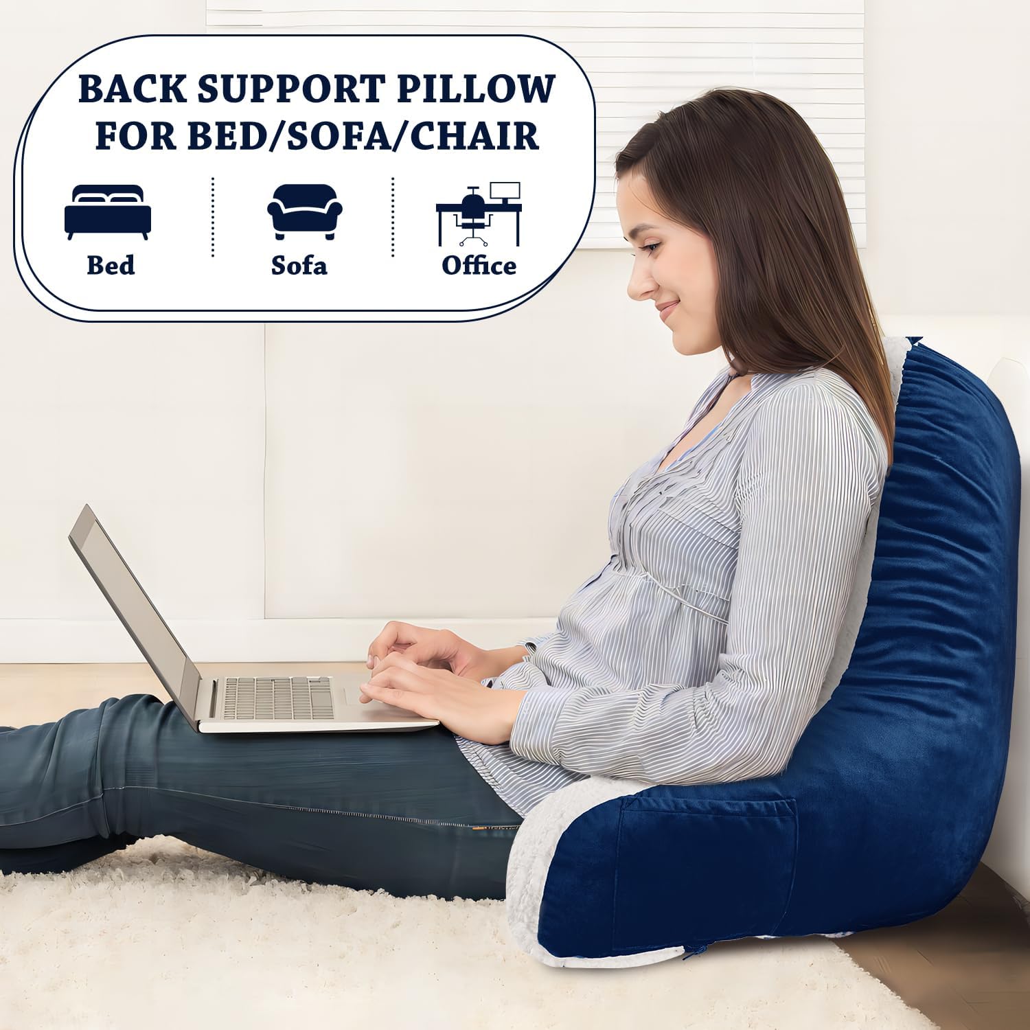 LOVTEX Almohada de lectura con funda extraíble, almohada de espalda para sentarse en la cama con brazos y bolsillos, almohada Sherpa para adultos,