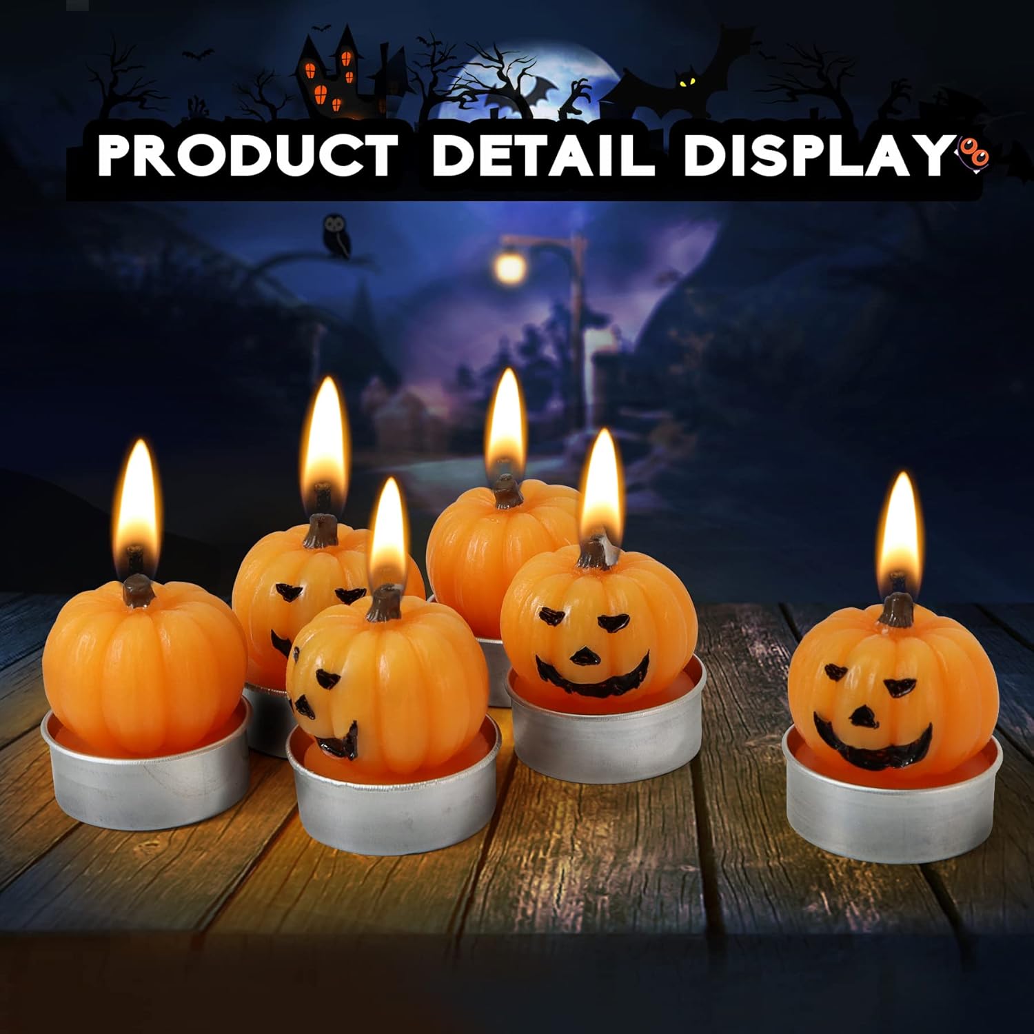 Paquete de 6 velas de calabaza de Halloween, calabaza de Halloween, velas de celebración de Halloween, velas de calabaza brillantes y vívidas para