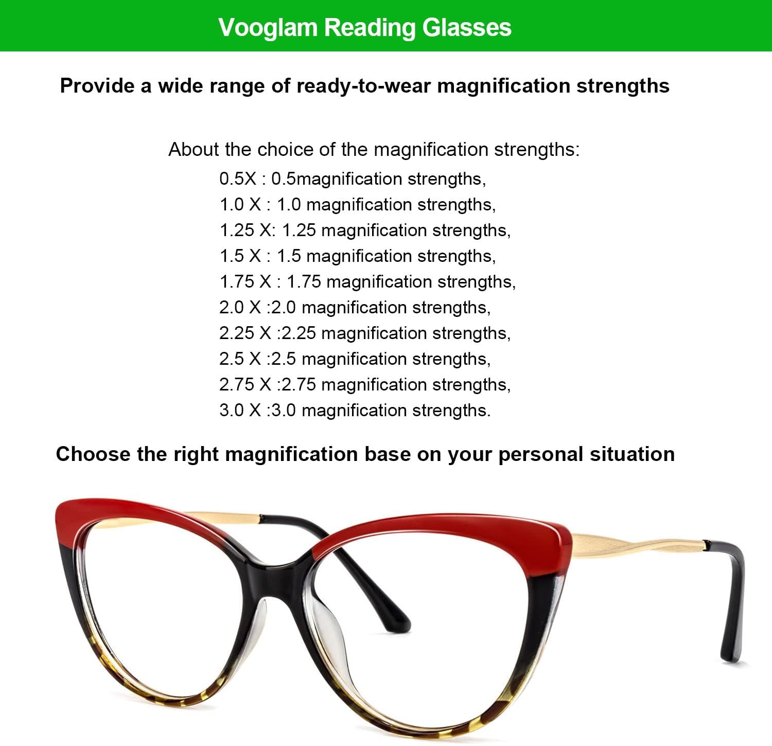 VOOGLAM Gafas de lectura de ojo de gato para mujer, anti luz azul, rayos UV, para lectores