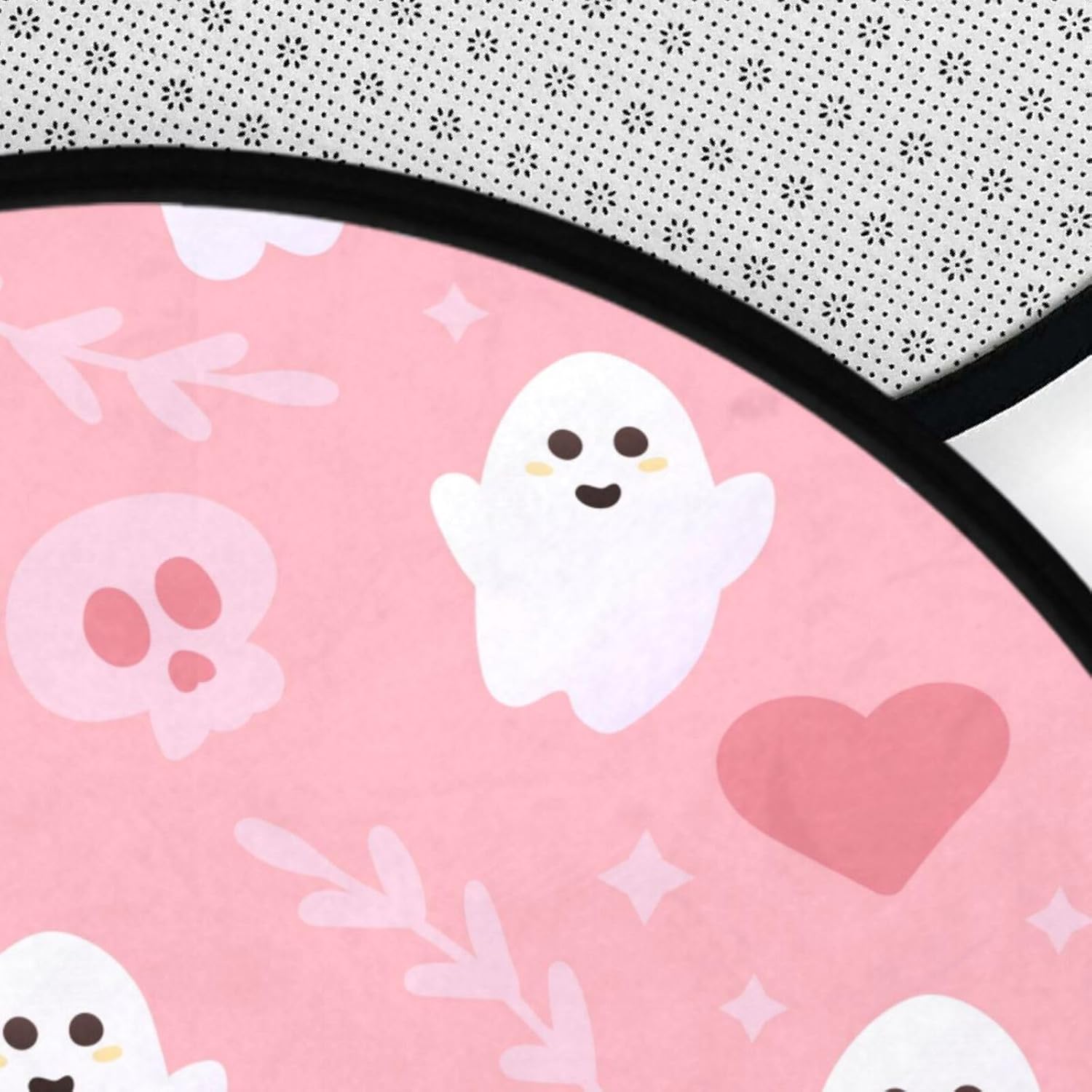 Alfombra redonda de Halloween de fantasma rosa de 3 pies para dormitorio, lavable, bonita alfombra de área de calaveras, alfombra circular