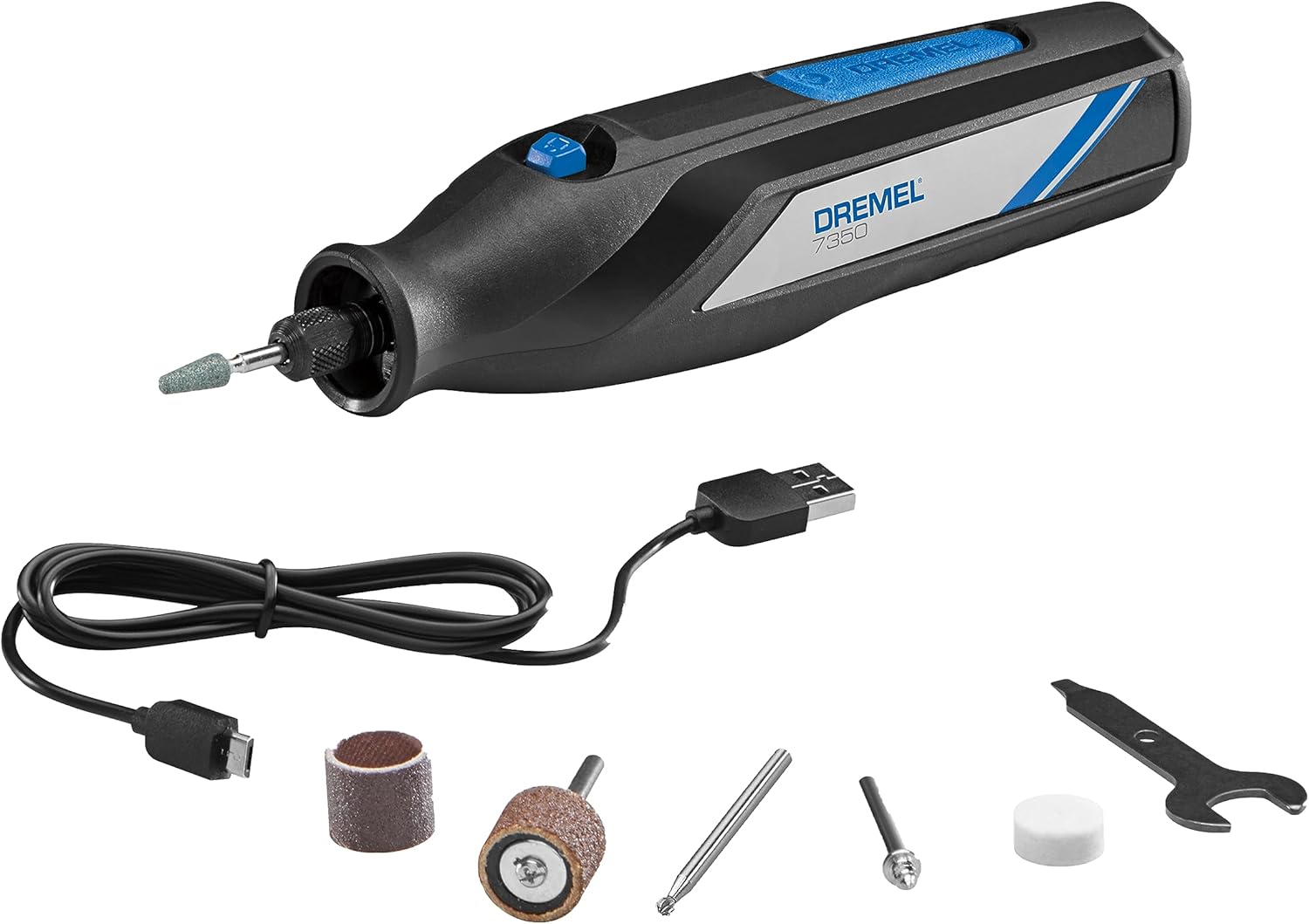 Dremel 7350-5 Kit de herramientas rotativas inalámbricas, incluye batería de iones de litio de 4 V y 5 accesorios de herramientas rotativas, ideal