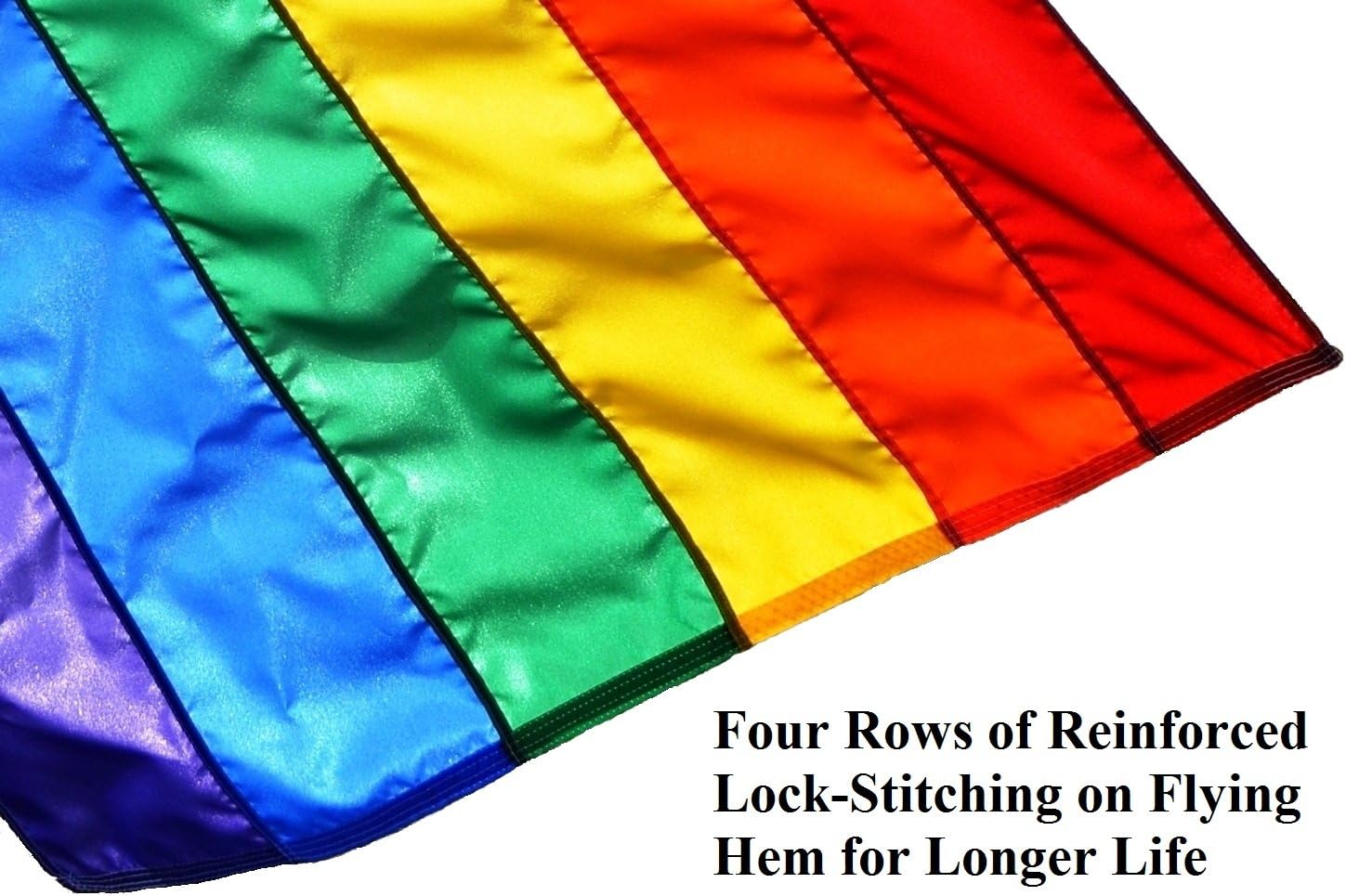 Bandera arcoíris de 3 x 5 pies (rayas cosidas) para exteriores SolarMax nailon  Orgullo gay lesbiana LGBT  Resistente a la decoloración UV  Calidad