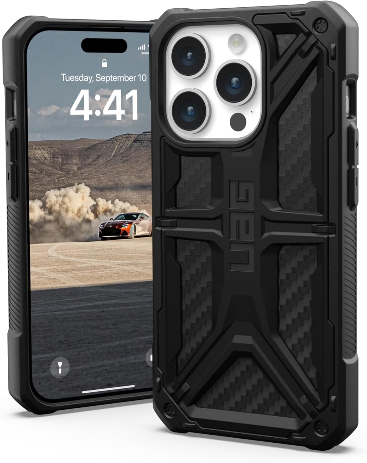 URBAN ARMOR GEAR UAG – Funda diseñada para iPhone 15 Pro, fibra de carbono Monarch de 6.1 pulgadas, con cordón UAG Paracord correa de muñeca