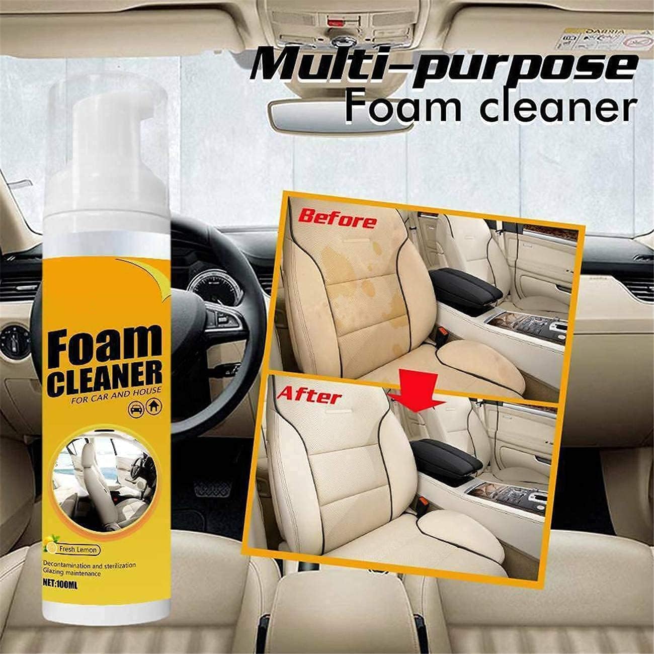 Amplesunshine Limpiador de espuma, limpiador multifuncional de espuma para automóvil, potente kit de eliminación de manchas, espuma limpiadora de