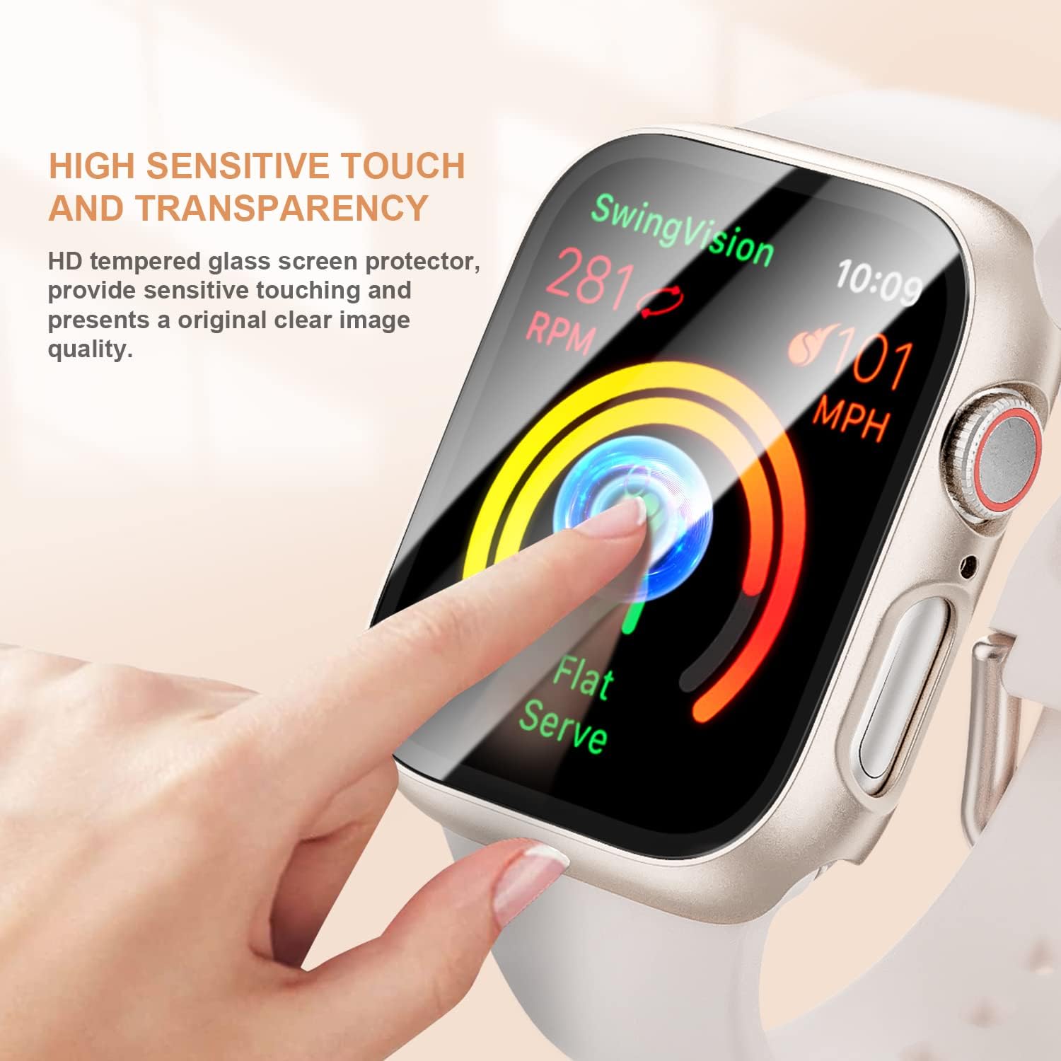 Haojavo Paquete de 5 fundas con protector de pantalla de vidrio templado para Apple Watch Series 9, 8, 7, 1.772 pulgadas, policarbonato duro