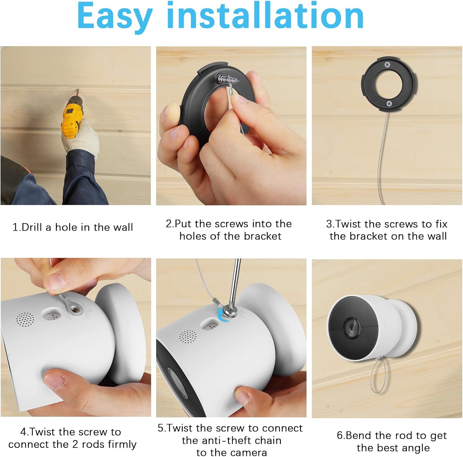 HOLACA Cadena de seguridad anticaídas y anticaídas para batería Google Nest Cam – Seguridad adicional para tu cámara de batería Google Nest Cam