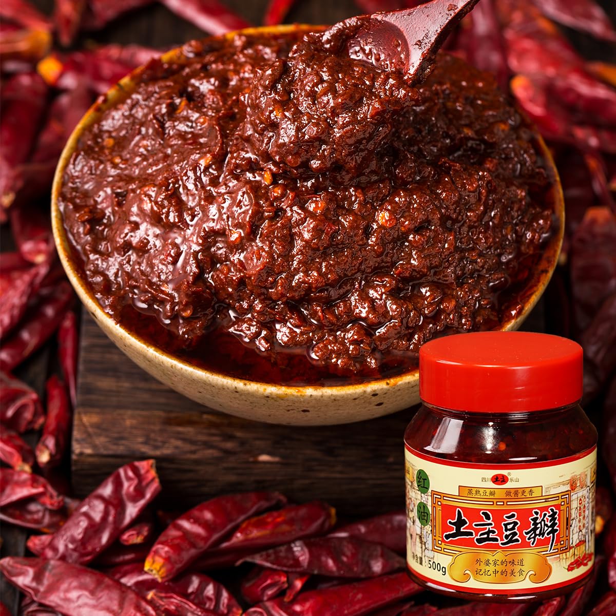 Pasta de frijoles Pixian Premium con aceite de chile, pasta de chile chino Doubanjiang 1.1lb500g – Original importada de Sichuan