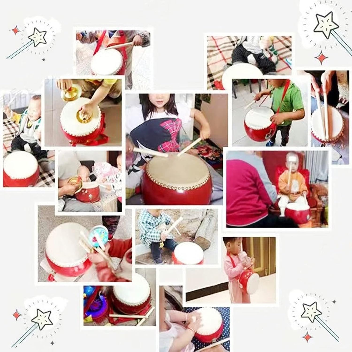 DSQSTMR Tambores Percusión Tambor Chino Tambor Mano Pandereta Taiko Bongos Regalos Musicales Instrumentos Para Niños Conjunto de Aprendizaje