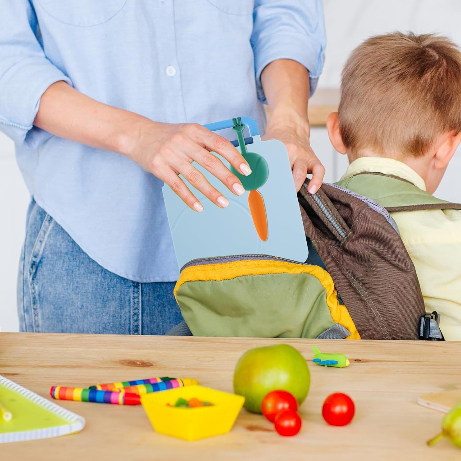 Juego de cubiertos de 3 piezas, juego de utensilios para niños con caja reutilizable, juego de cubiertos de plástico portátil, tenedor y cuchara