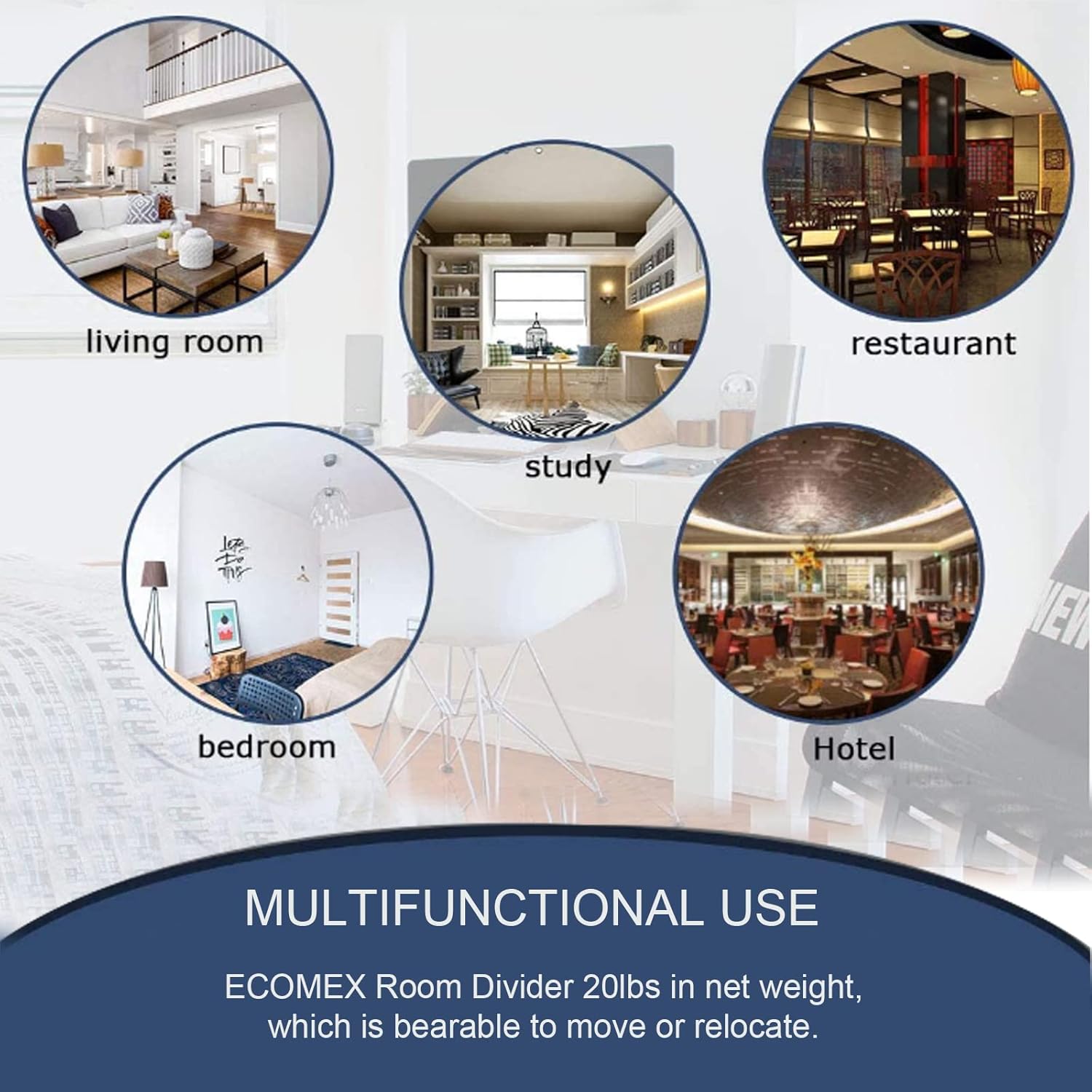 ECOMEX Divisor de ambientes de madera de 5.6 pies con recorte de 4 paneles y pantallas plegables, separadores de ambientes tallados para oficina en
