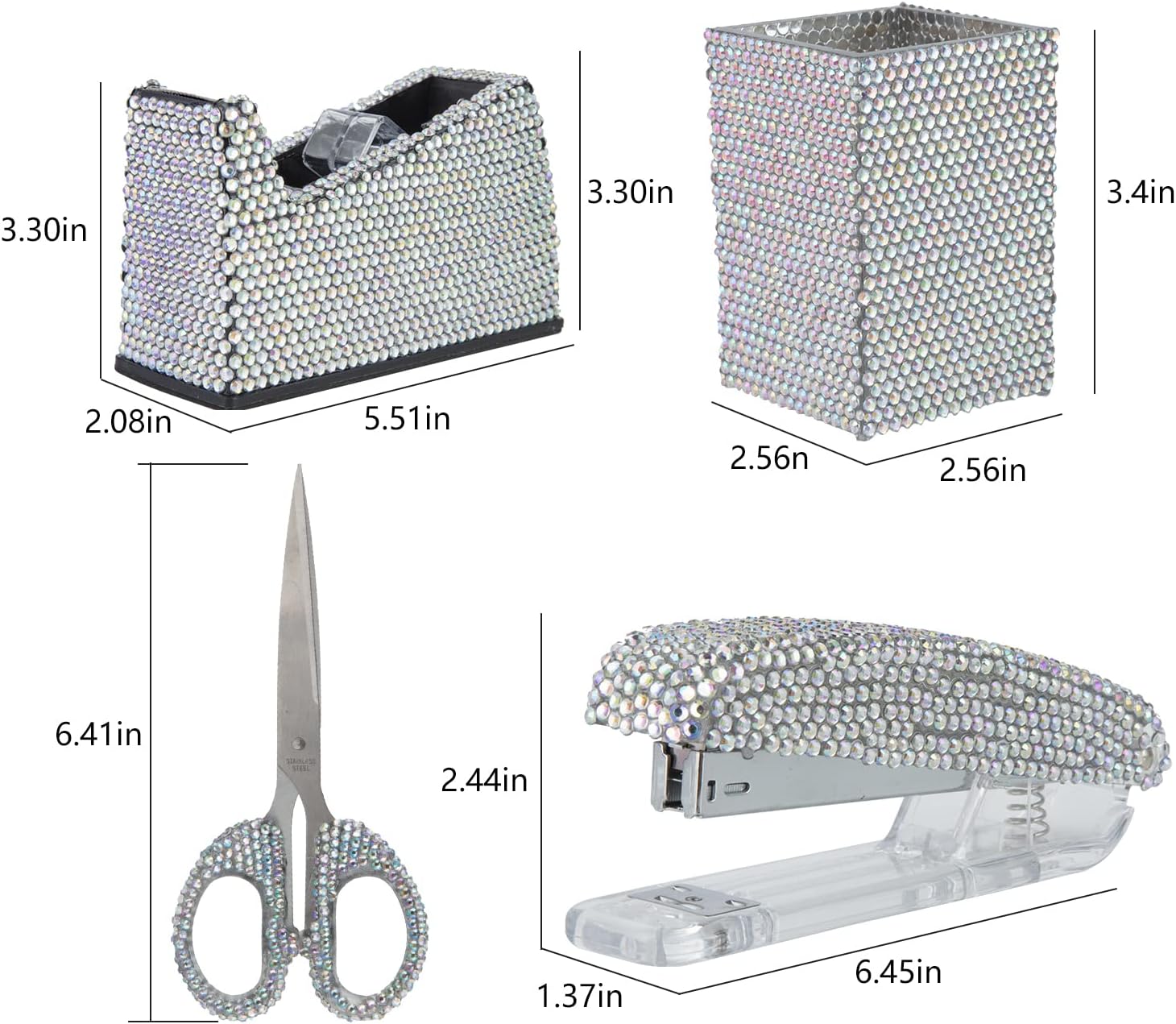 sugarchef Bling Rhinestone – Kit de papelería hecho a mano, 5 piezas, soporte para lápices, organizador de pinceles, grapadora, dispensador de