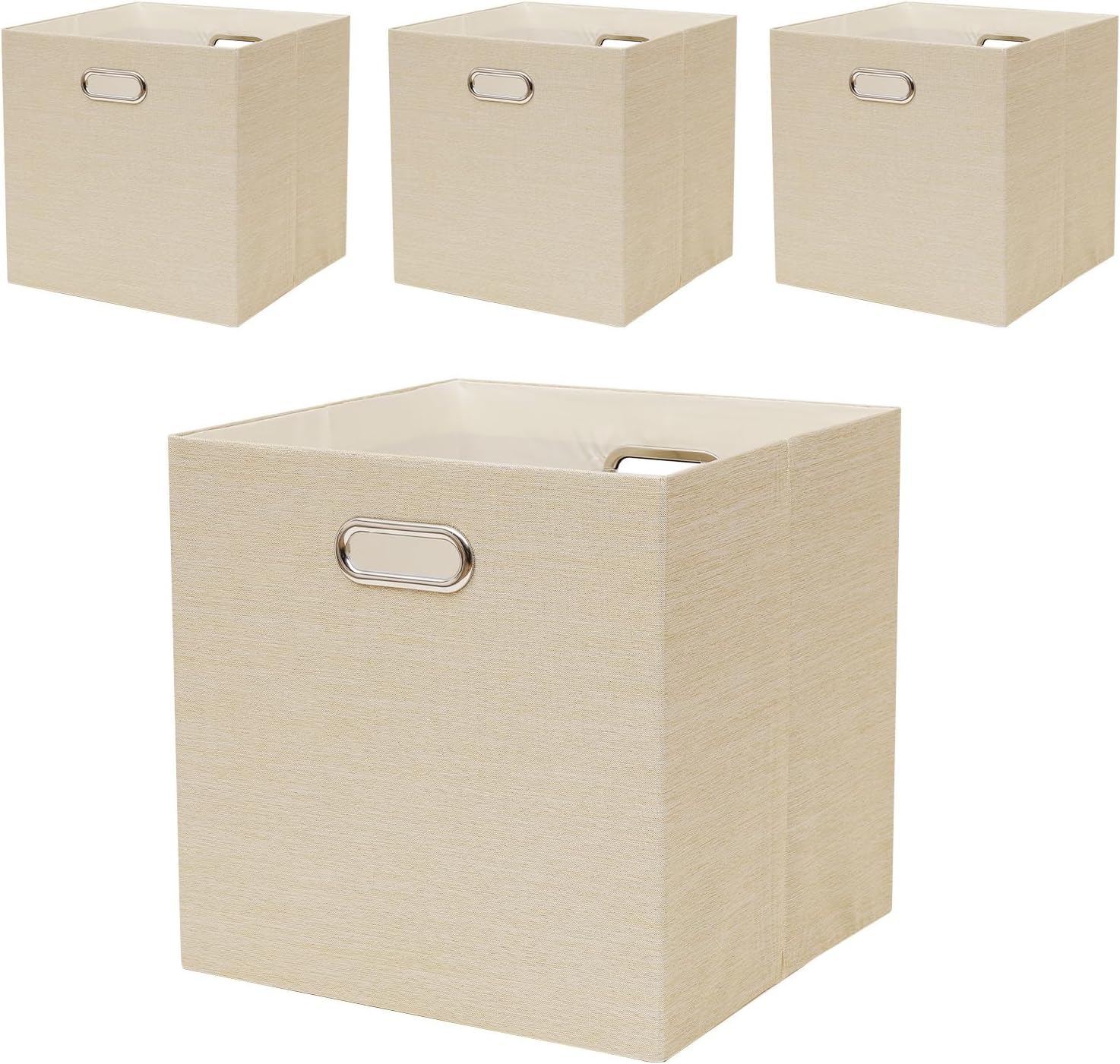 Cesta de organización plegable de tela con asas, cubos de almacenamiento de 13 x 13 pulgadas, juego de 4, cestas de almacenamiento gruesas y
