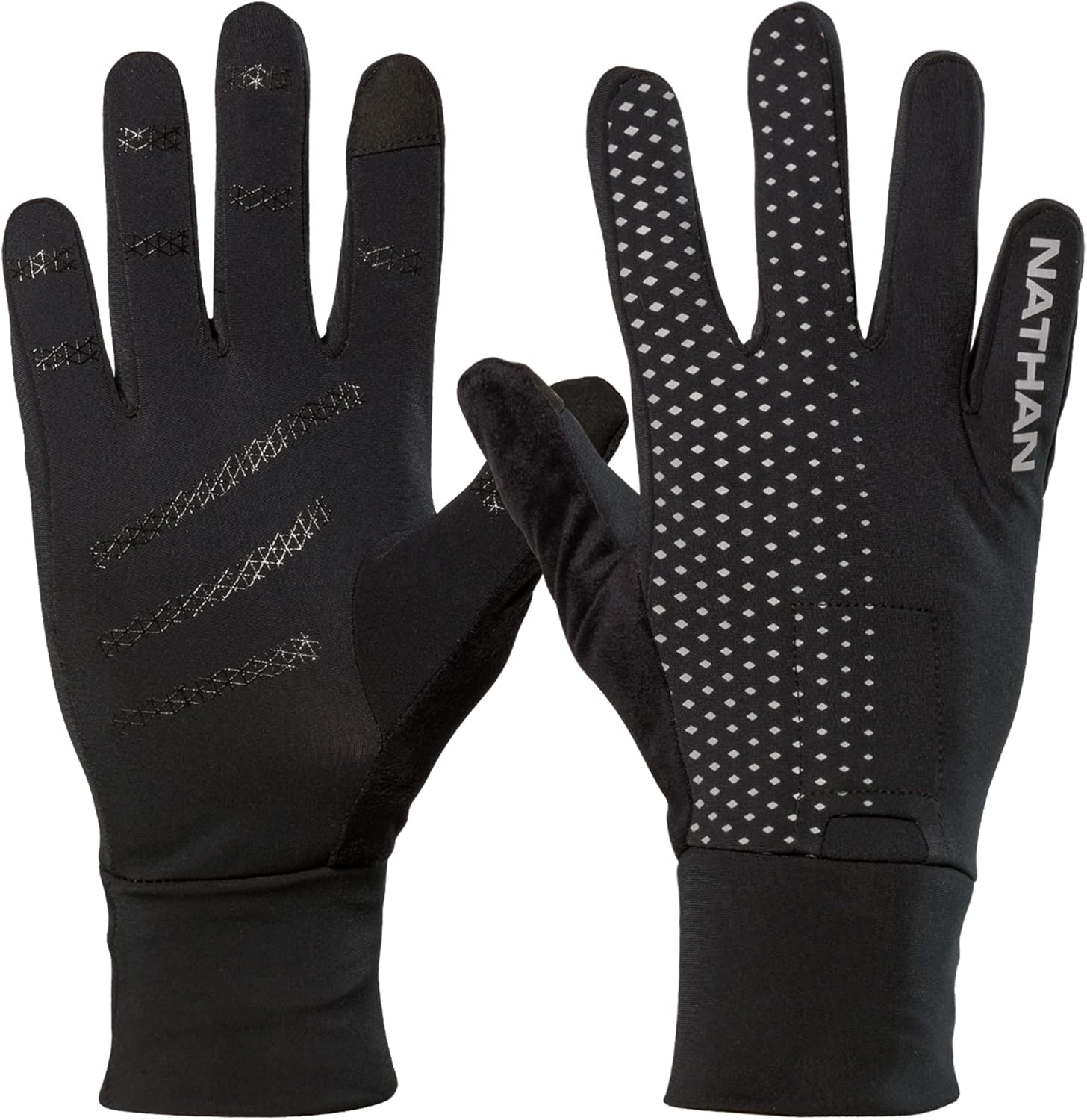 Nathan Guantes reflectantes. Para correr y actividades al aire libre. Dedo de pantalla táctil para uso en smartphone.