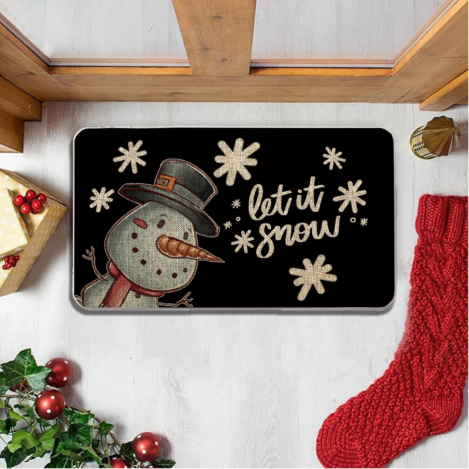 GAGEC Tapete de Navidad para puerta de exterior, tapete de entrada con muñeco de nieve, tapete de entrada de invierno, decoración de casa de campo,